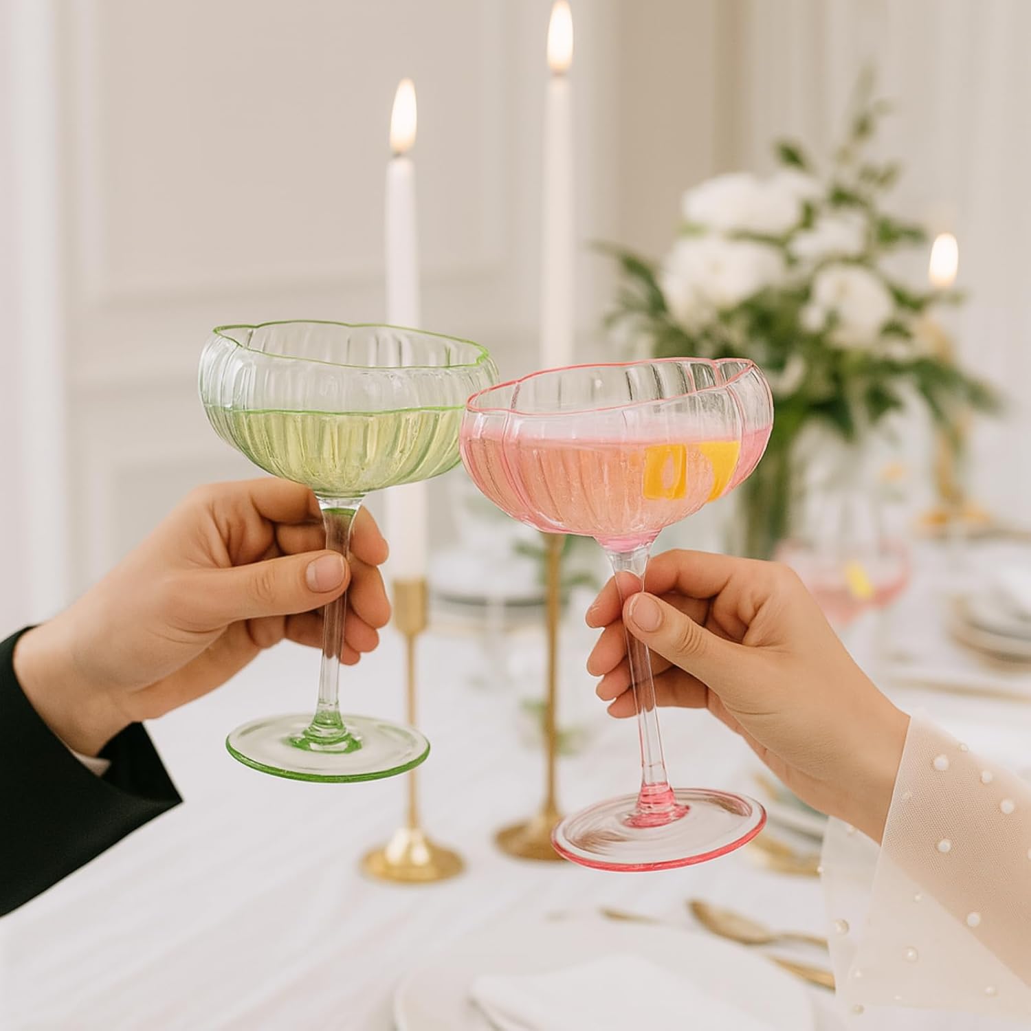 Flower Coupe Cocktail Glasses Bright Multicolor, Set of 4