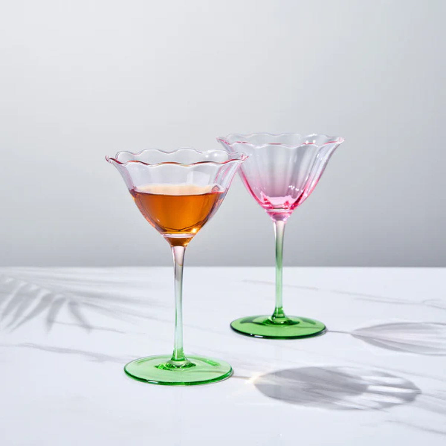 Fiore Pink Tulip Flower Champagne Coupe Cocktail Glasses, Set of 2