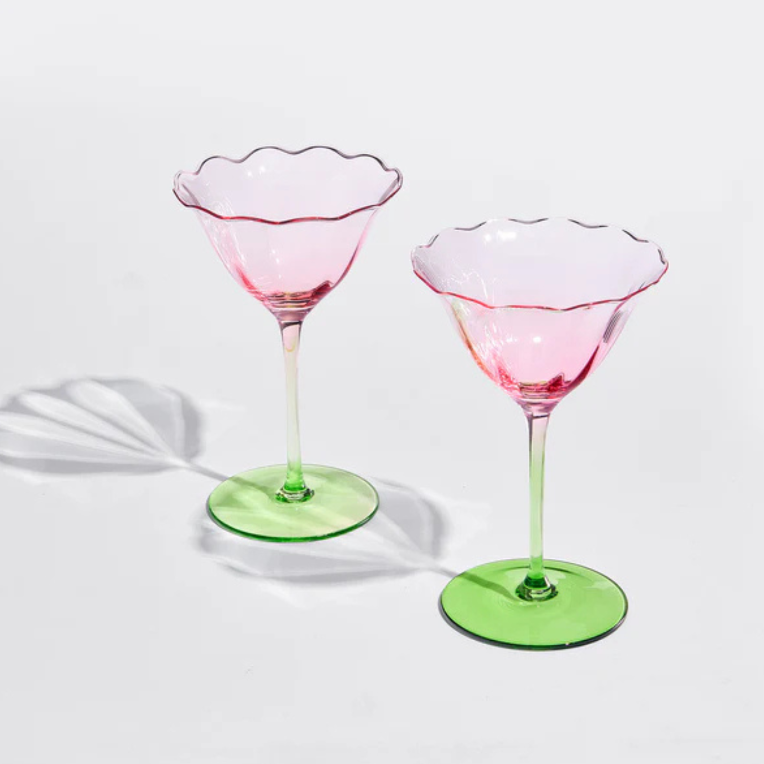 Fiore Pink Tulip Flower Champagne Coupe Cocktail Glasses, Set of 2