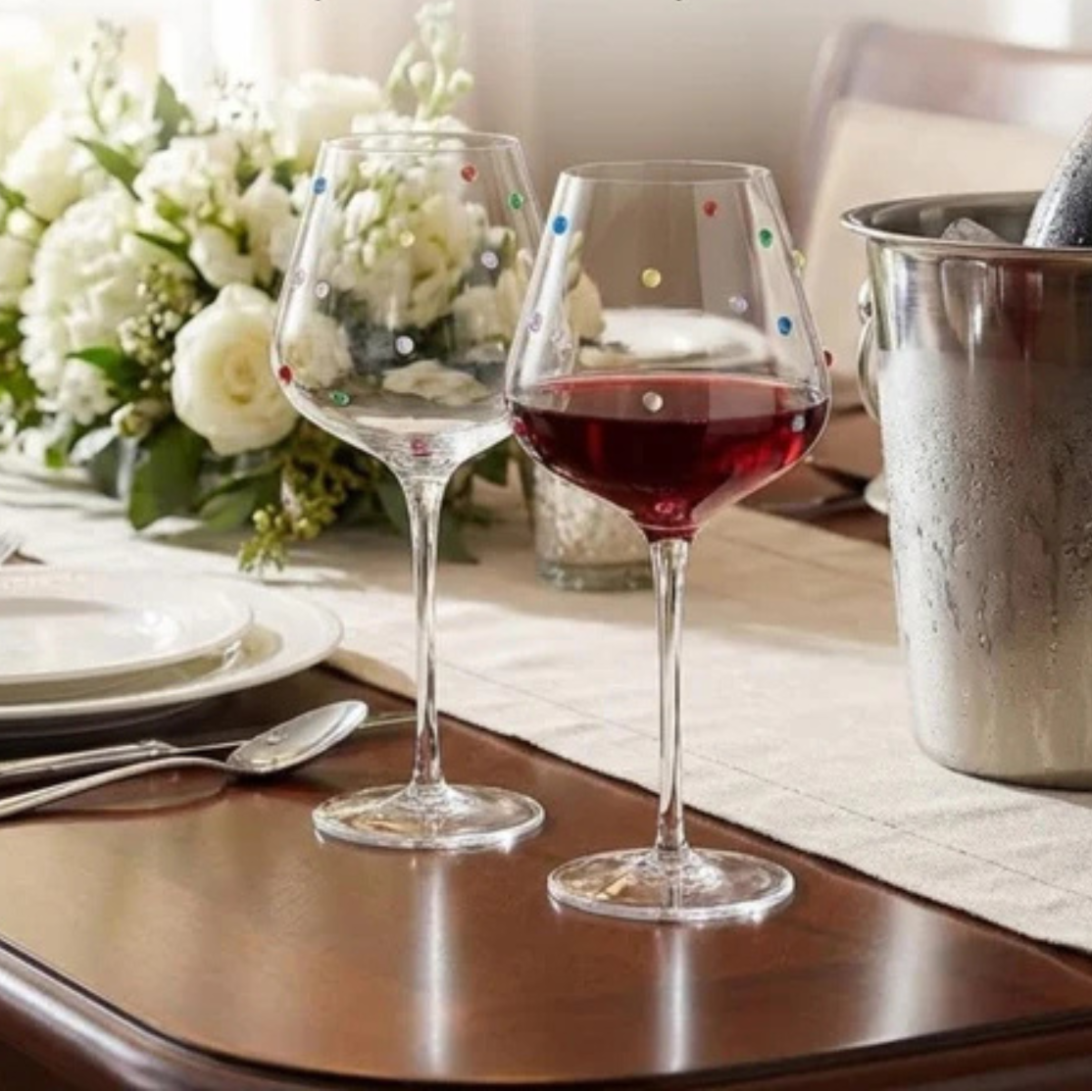 Confetti Polka Dot Stemmed Wine Glasses, Set of 2