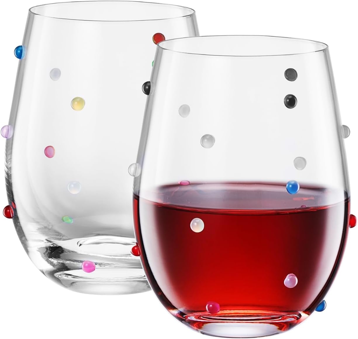 Confetti Polka Dot Stemless Wine Glasses, Set of 2