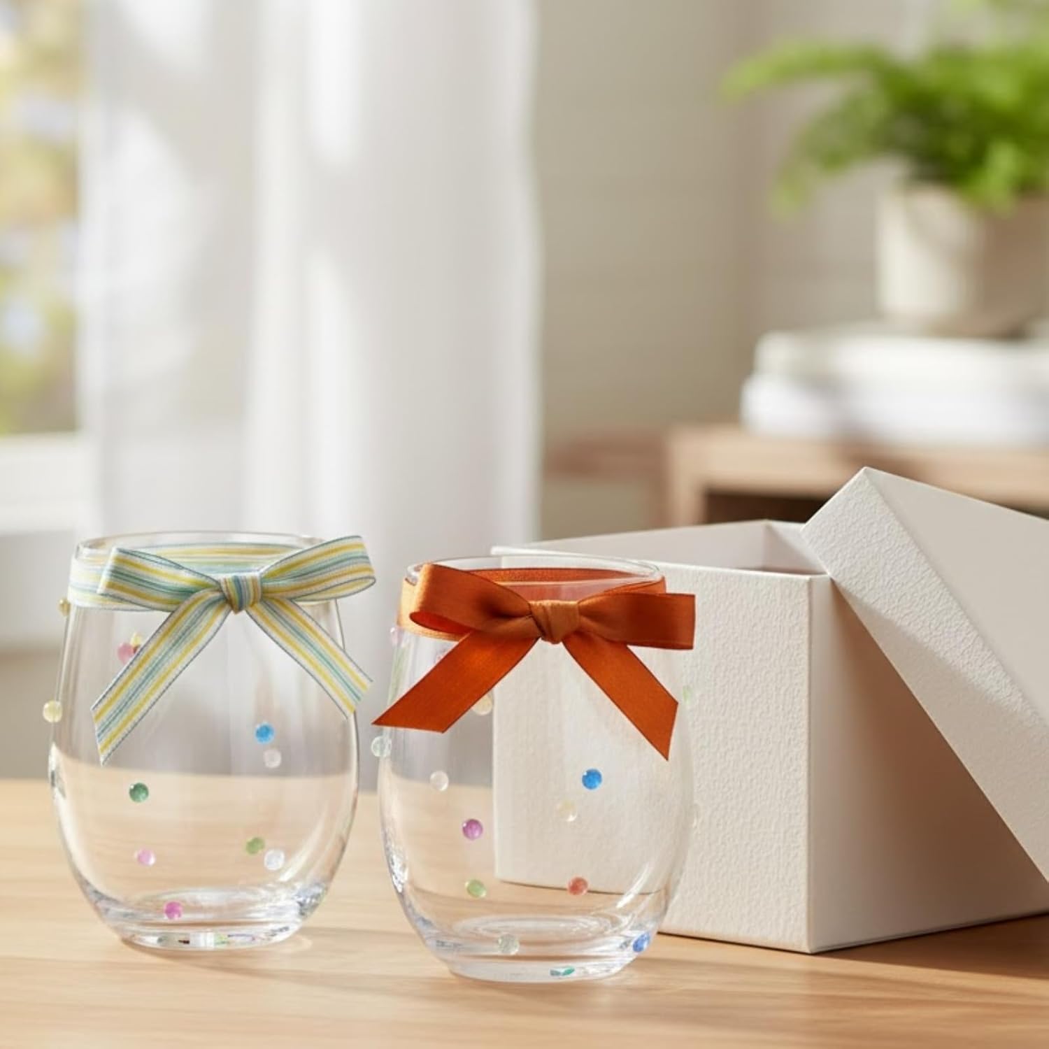Confetti Polka Dot Stemless Wine Glasses, Set of 2