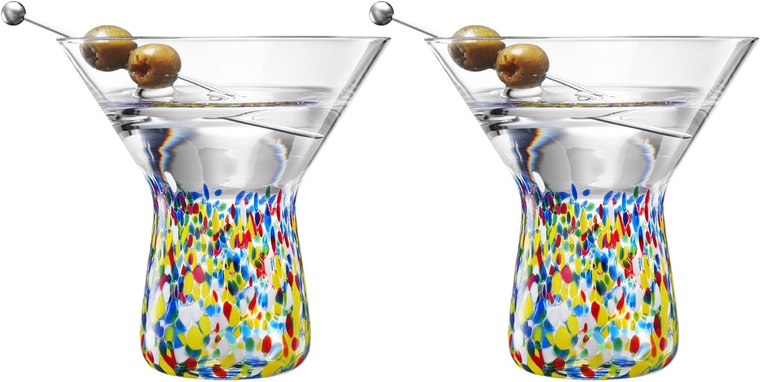 Mexican Confetti Stemless Martini Glasses, Set of 2
