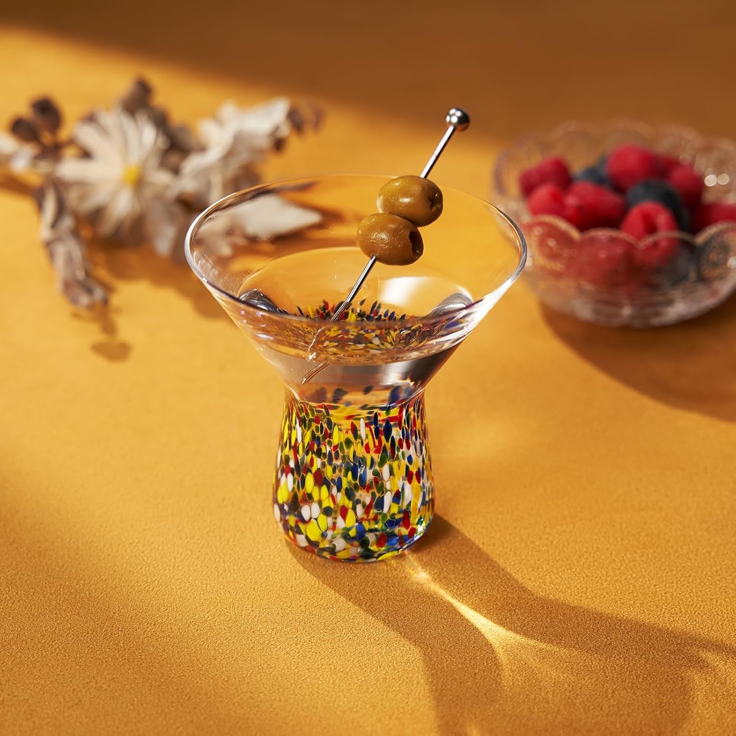 Mexican Confetti Stemless Martini Glasses, Set of 2