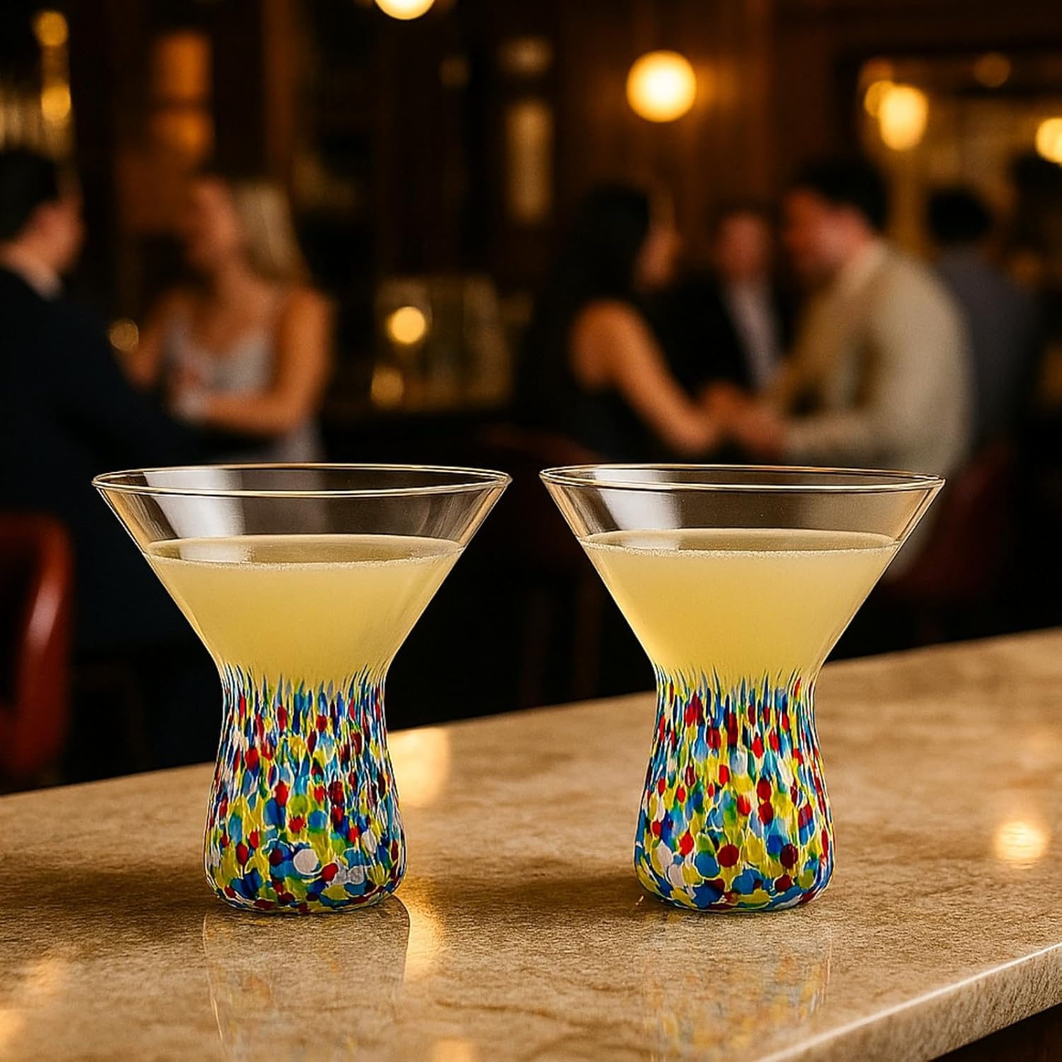 Mexican Confetti Stemless Martini Glasses, Set of 2
