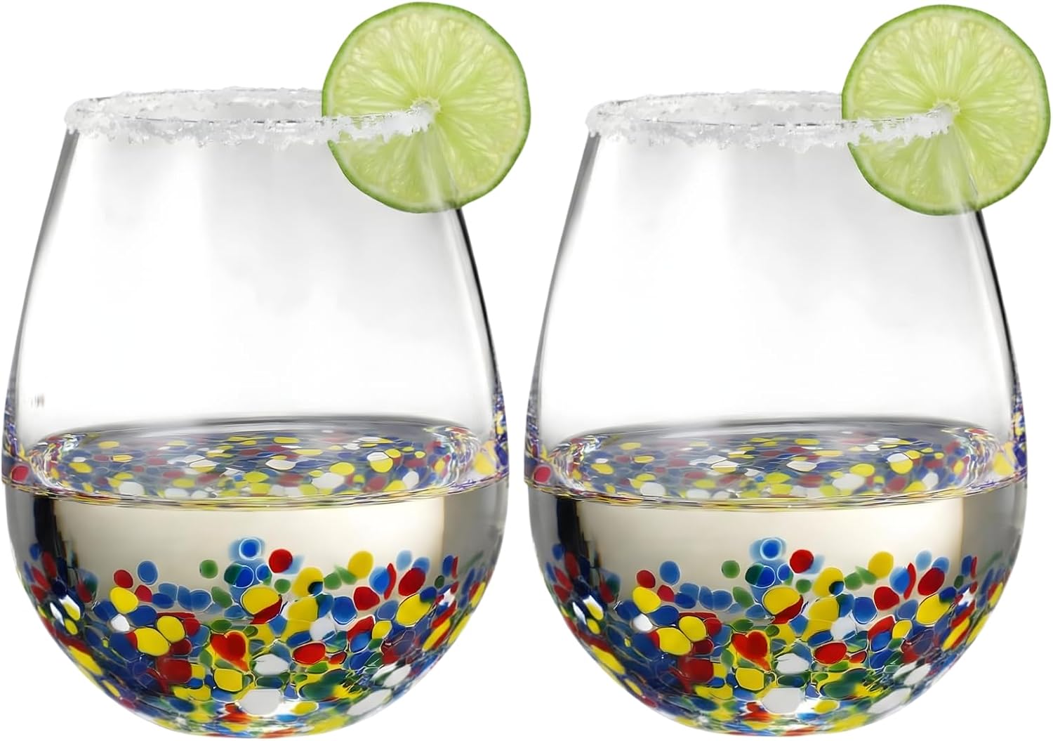 Mexican Confetti Stemless Wine Glasses, Set of 2