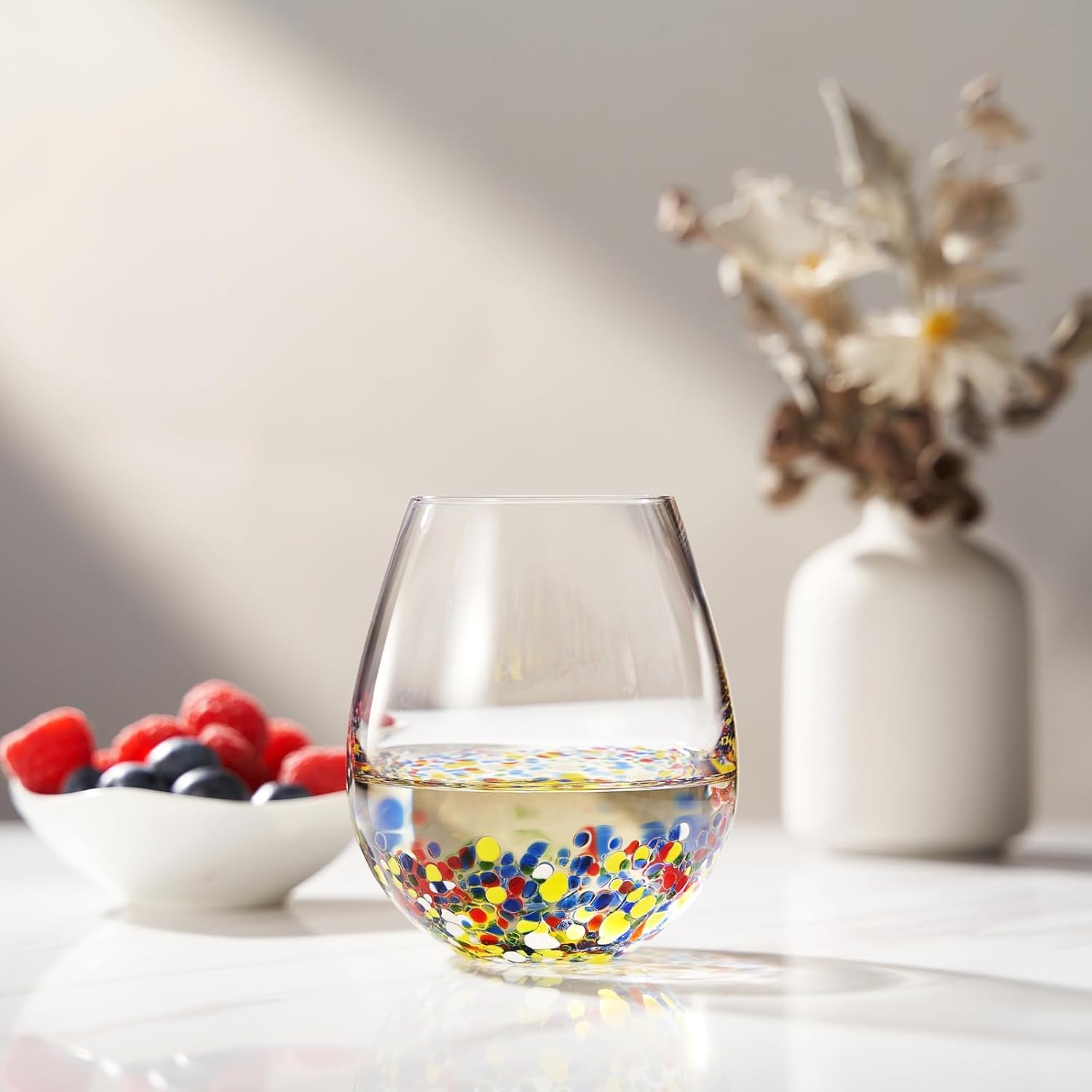 Mexican Confetti Stemless Wine Glasses, Set of 2