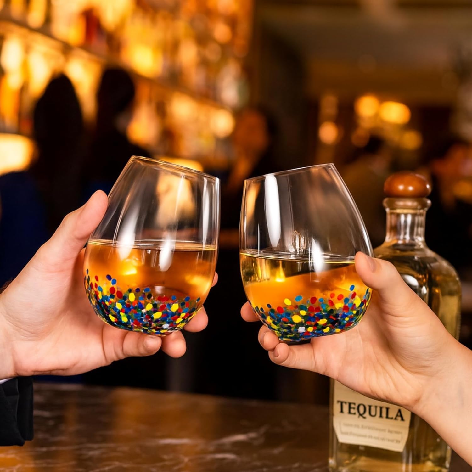 Mexican Confetti Stemless Wine Glasses, Set of 2