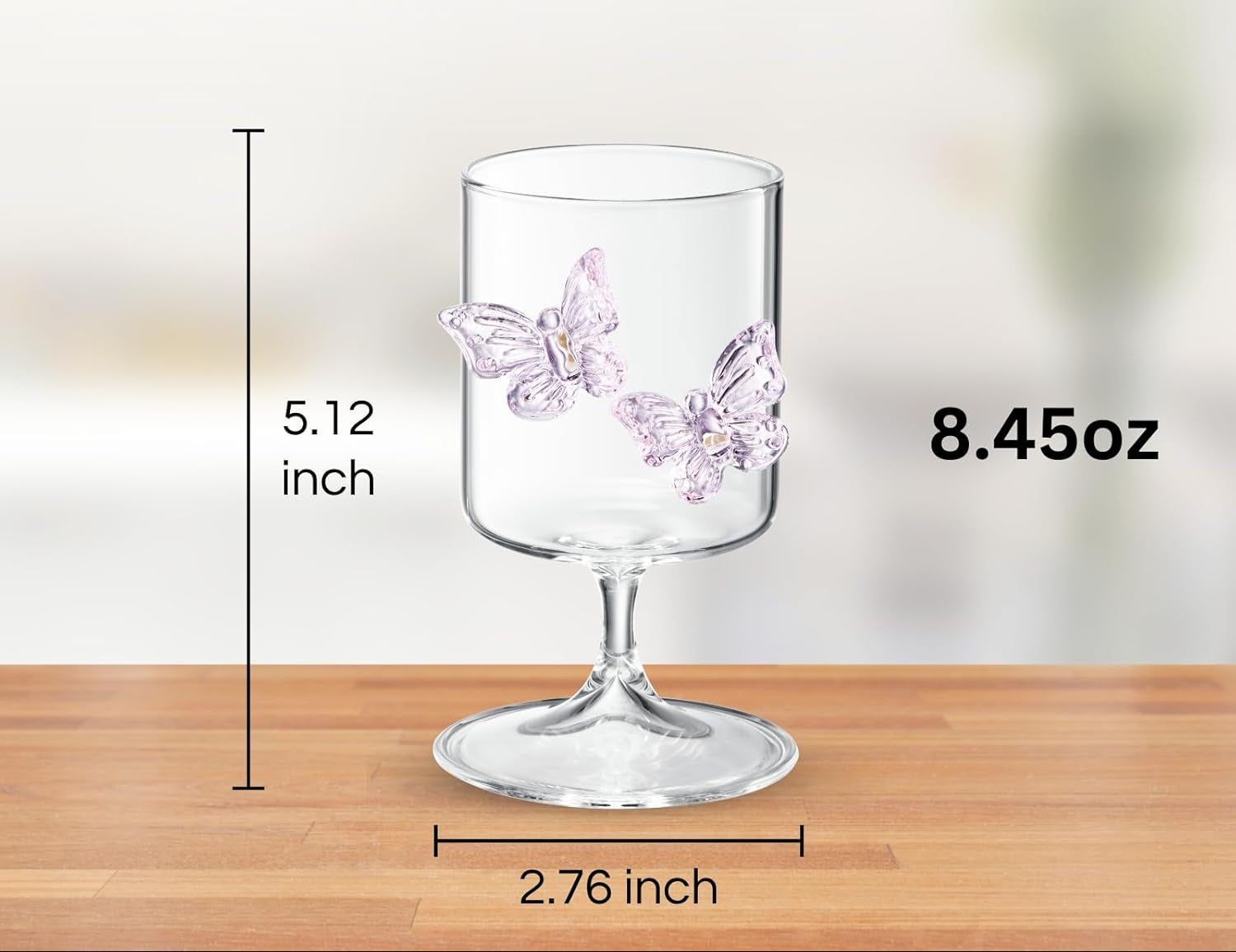 Butterfly Wine Goblet Glasses, Set of 2