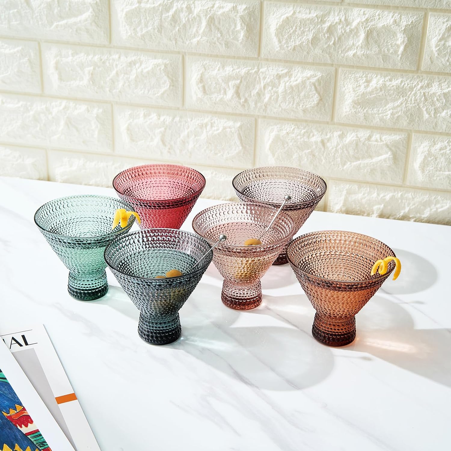 Ribbed Martini Cocktail Glasses Tonal, Set of 4