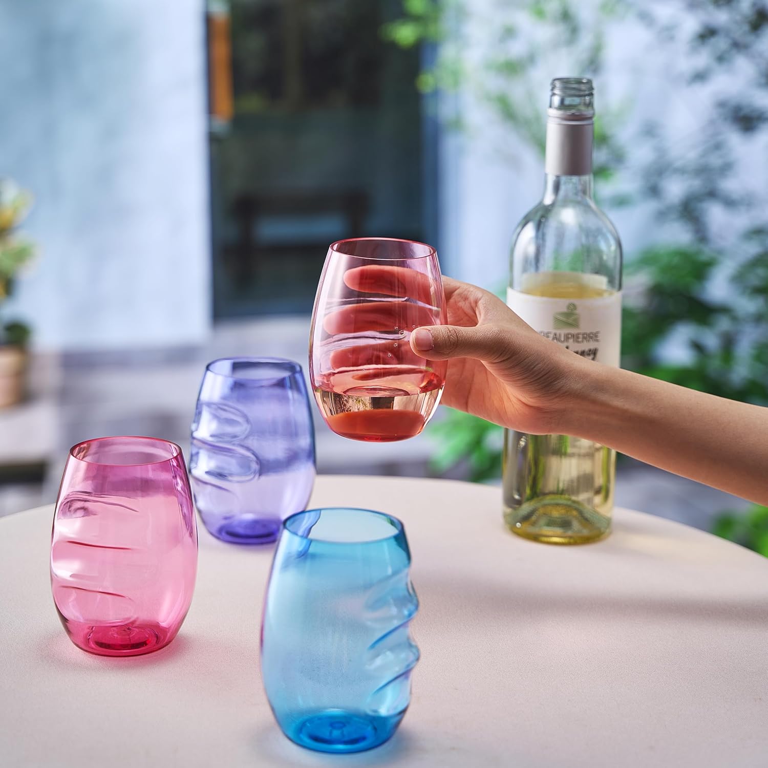 Madrid Acrylic Stemless Finger Indent Wine Glasses, Set of 4