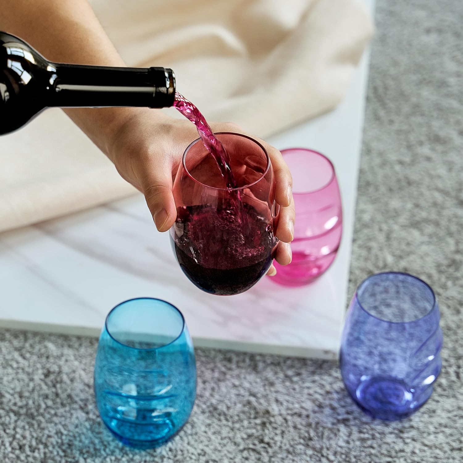 Madrid Acrylic Stemless Finger Indent Wine Glasses, Set of 4
