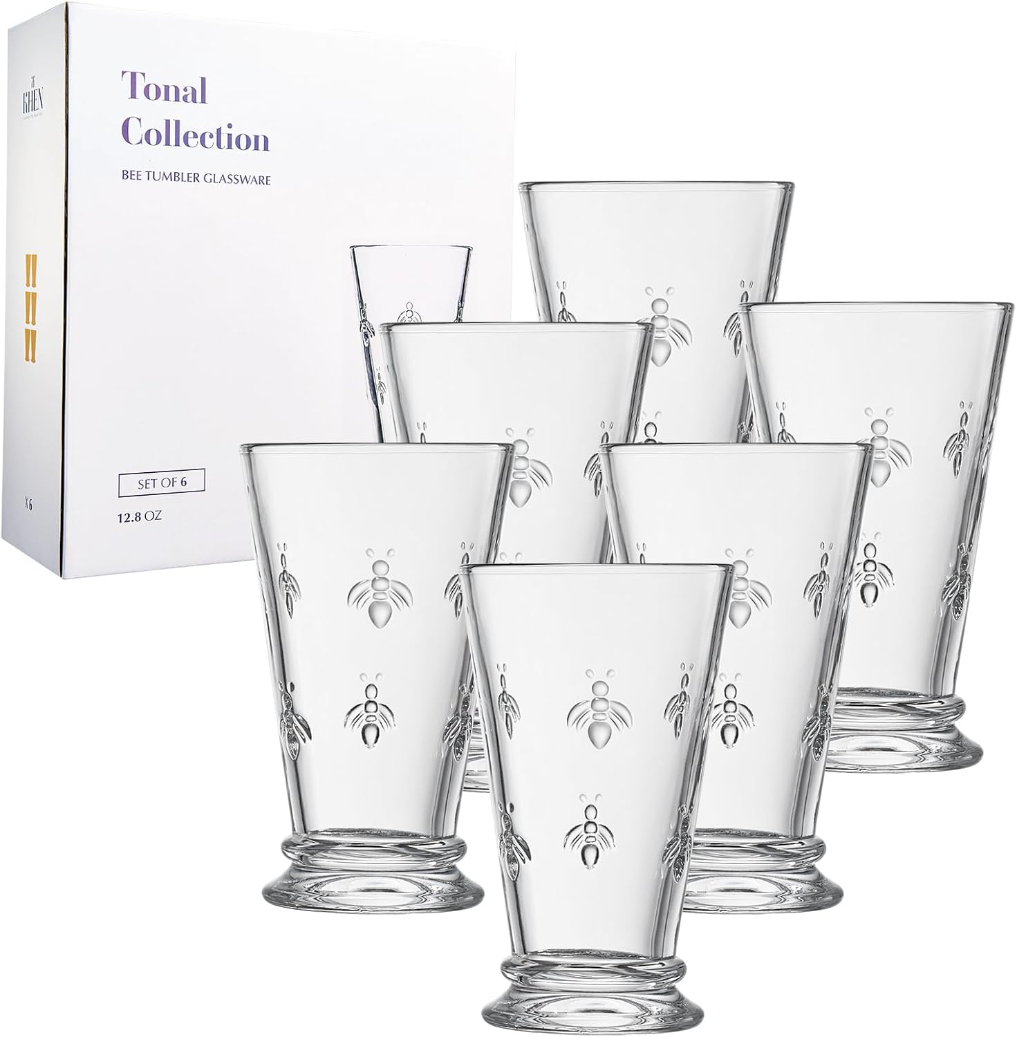 Classic Bee Highball Glasses Clear, Set of 6
