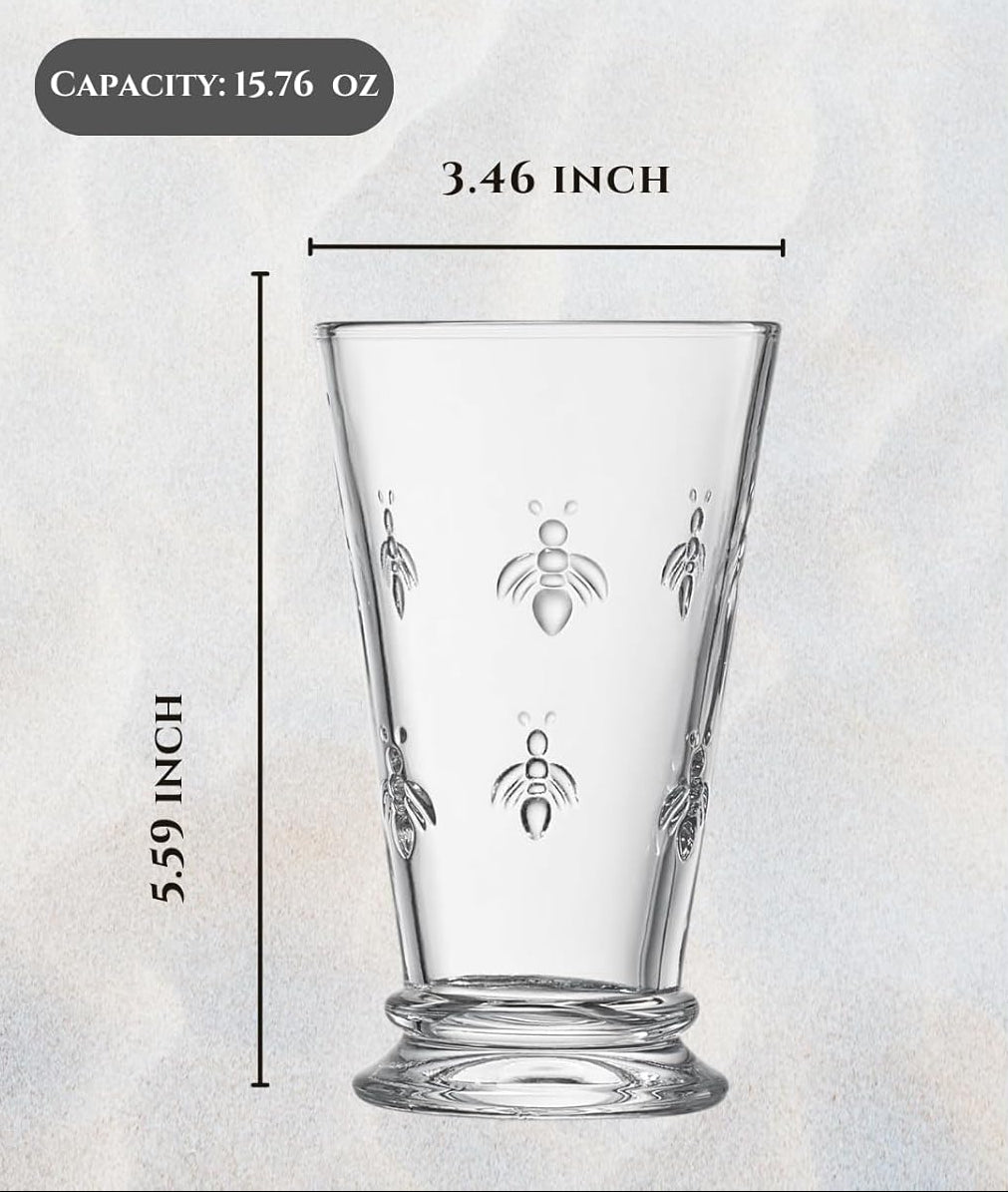Classic Bee Highball Glasses Clear, Set of 6
