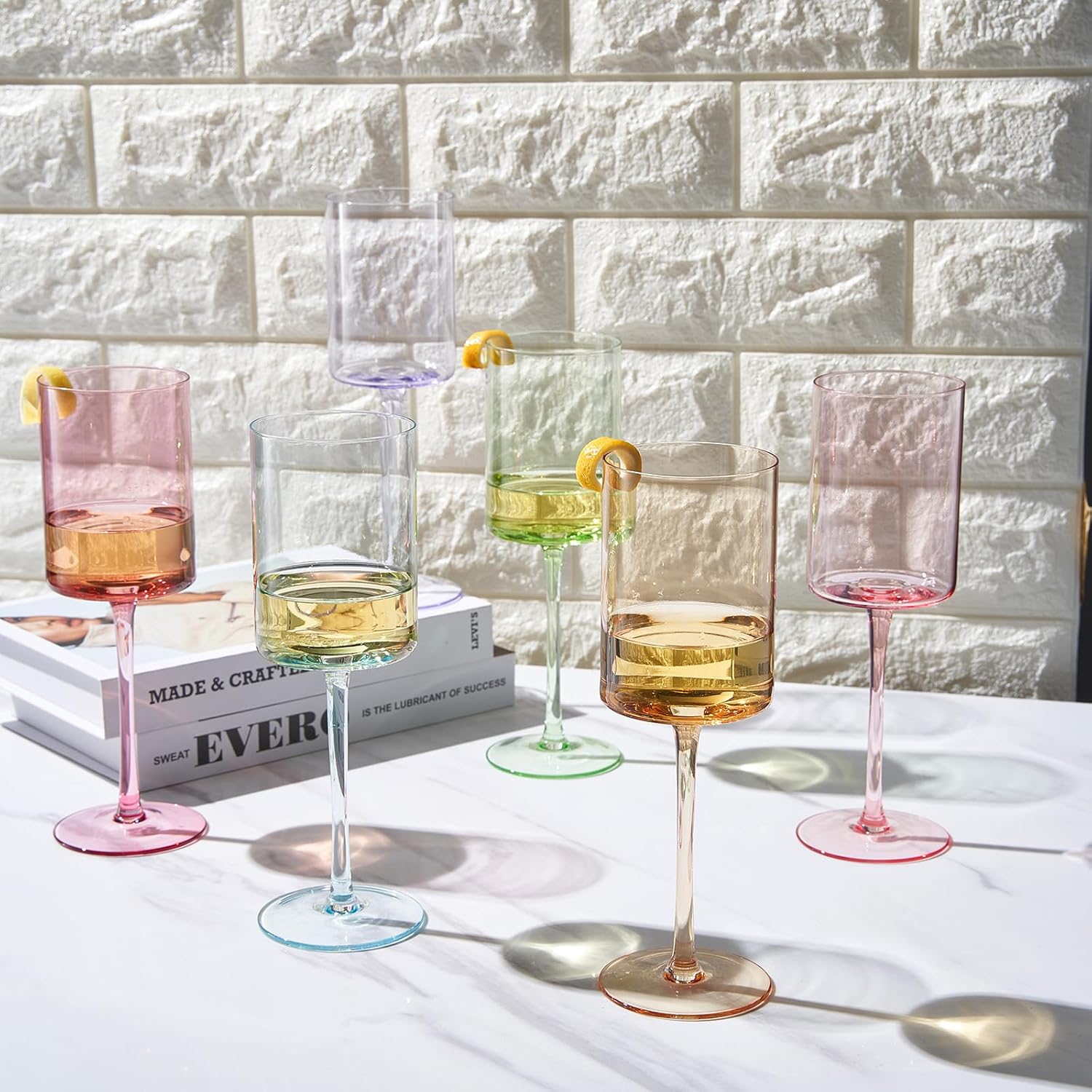 Monet Stemmed Wine Glasses Pastel, Set of 6