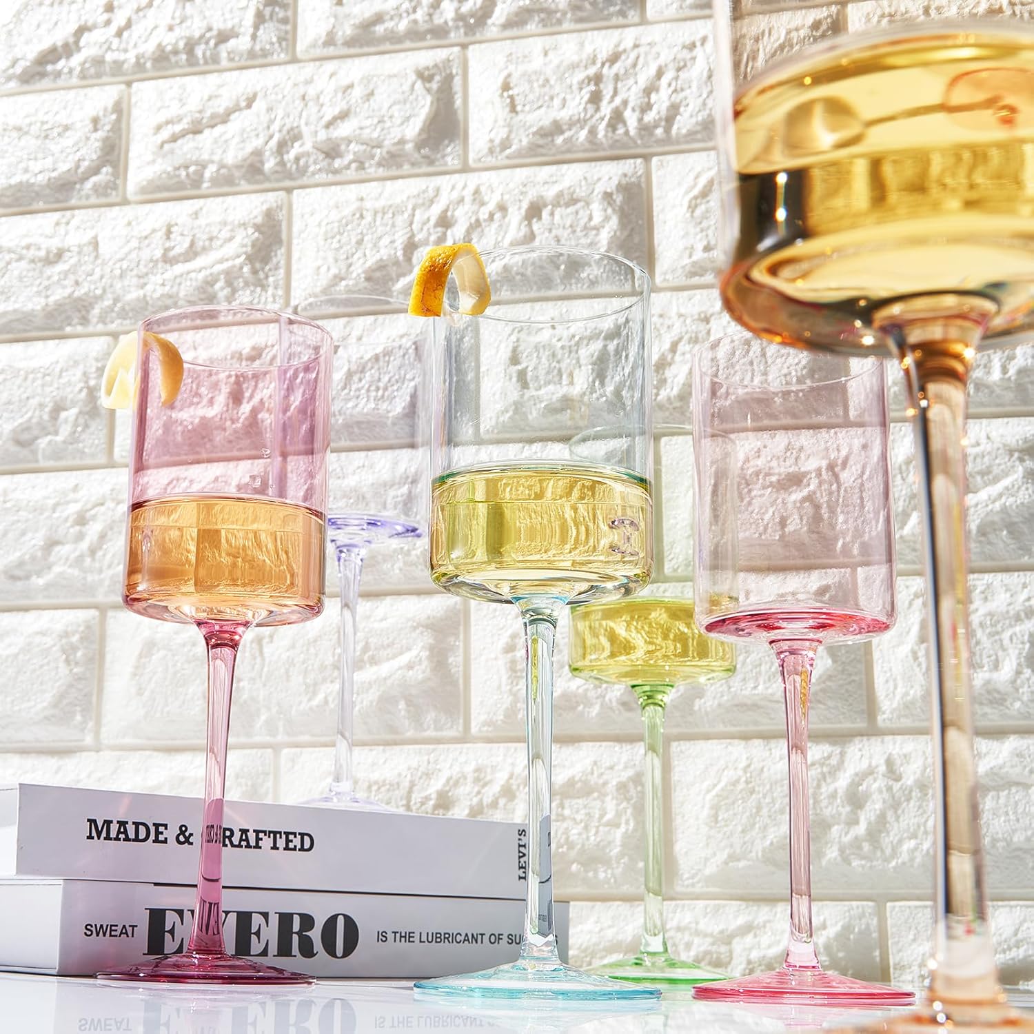 Monet Stemmed Wine Glasses Pastel, Set of 6