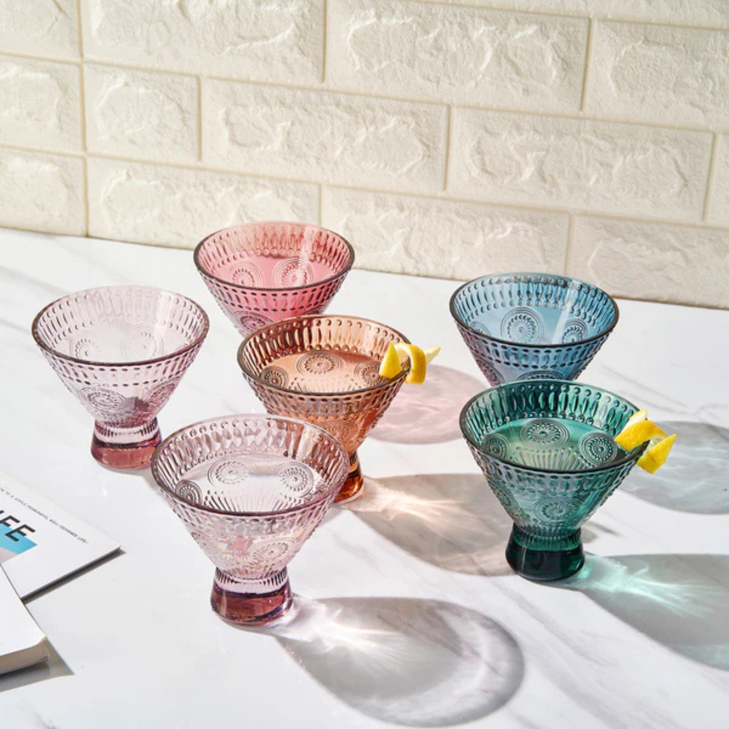 Hobnail Martini Glasses Tonal Multicolor, Set of 6