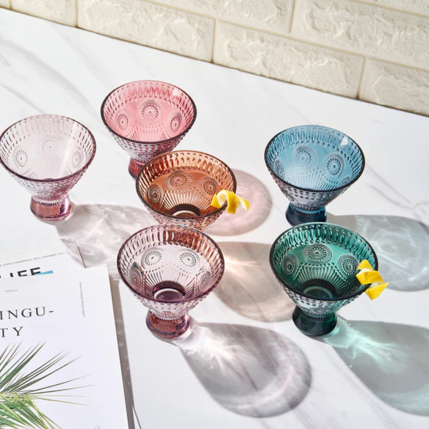 Hobnail Martini Glasses Tonal Multicolor, Set of 6