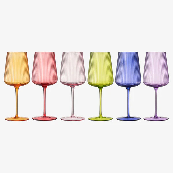 Rhea Ribbed Stemmed Wine Glasses Green, Set of 6