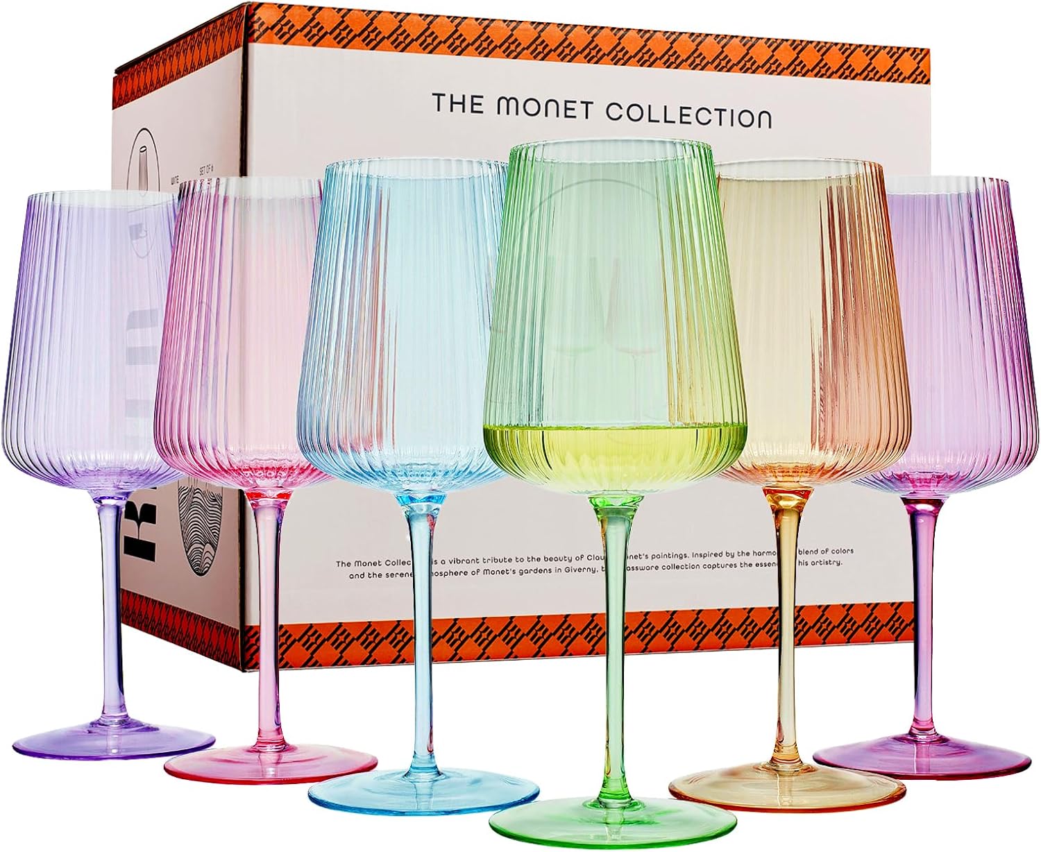 Monet Ribbed Stemmed Wine Glasses, Set of 6