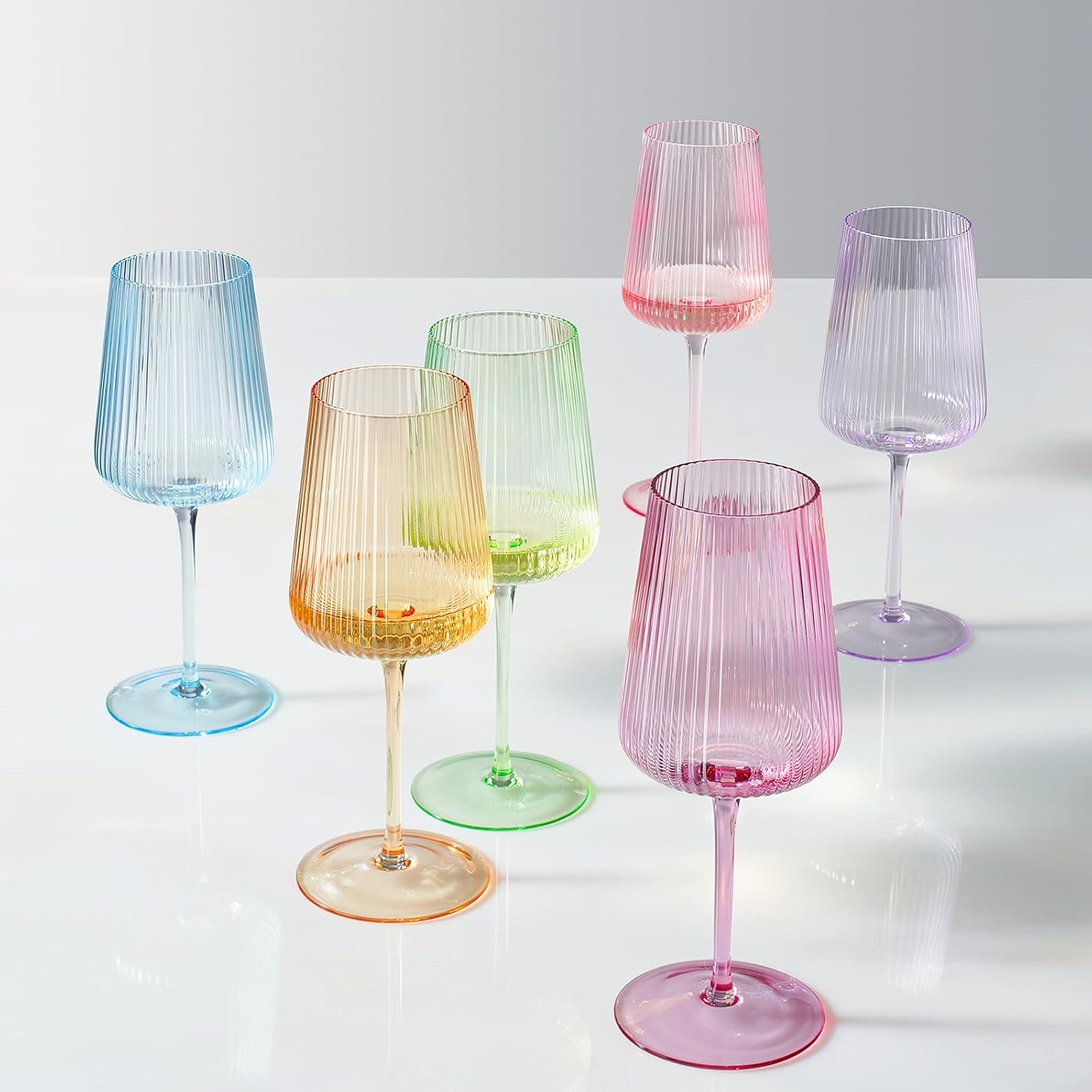 Monet Ribbed Stemmed Wine Glasses, Set of 6