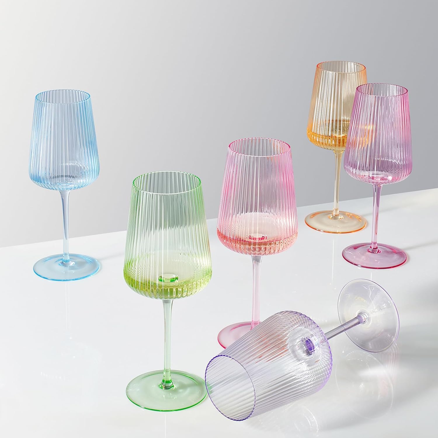 Monet Ribbed Stemmed Wine Glasses, Set of 6