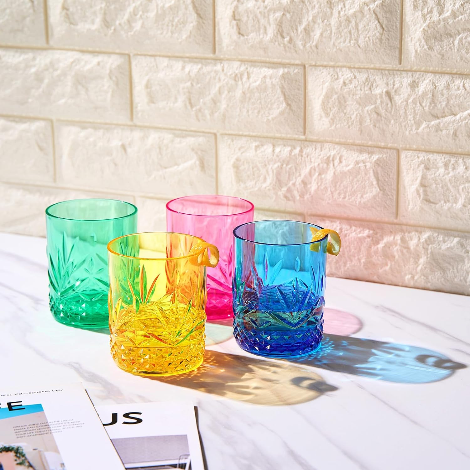 Onix Acrylic Crystal Lowball Glasses Bright Multicolor, Set of 4