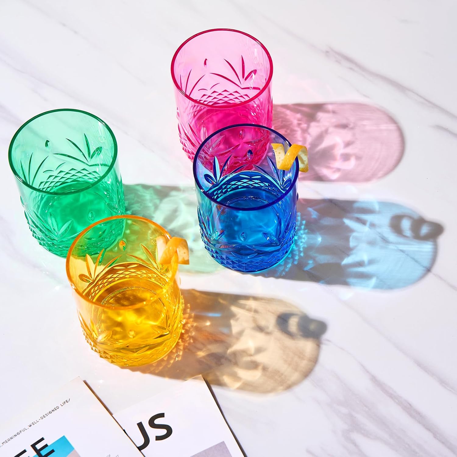 Onix Acrylic Crystal Lowball Glasses Bright Multicolor, Set of 4