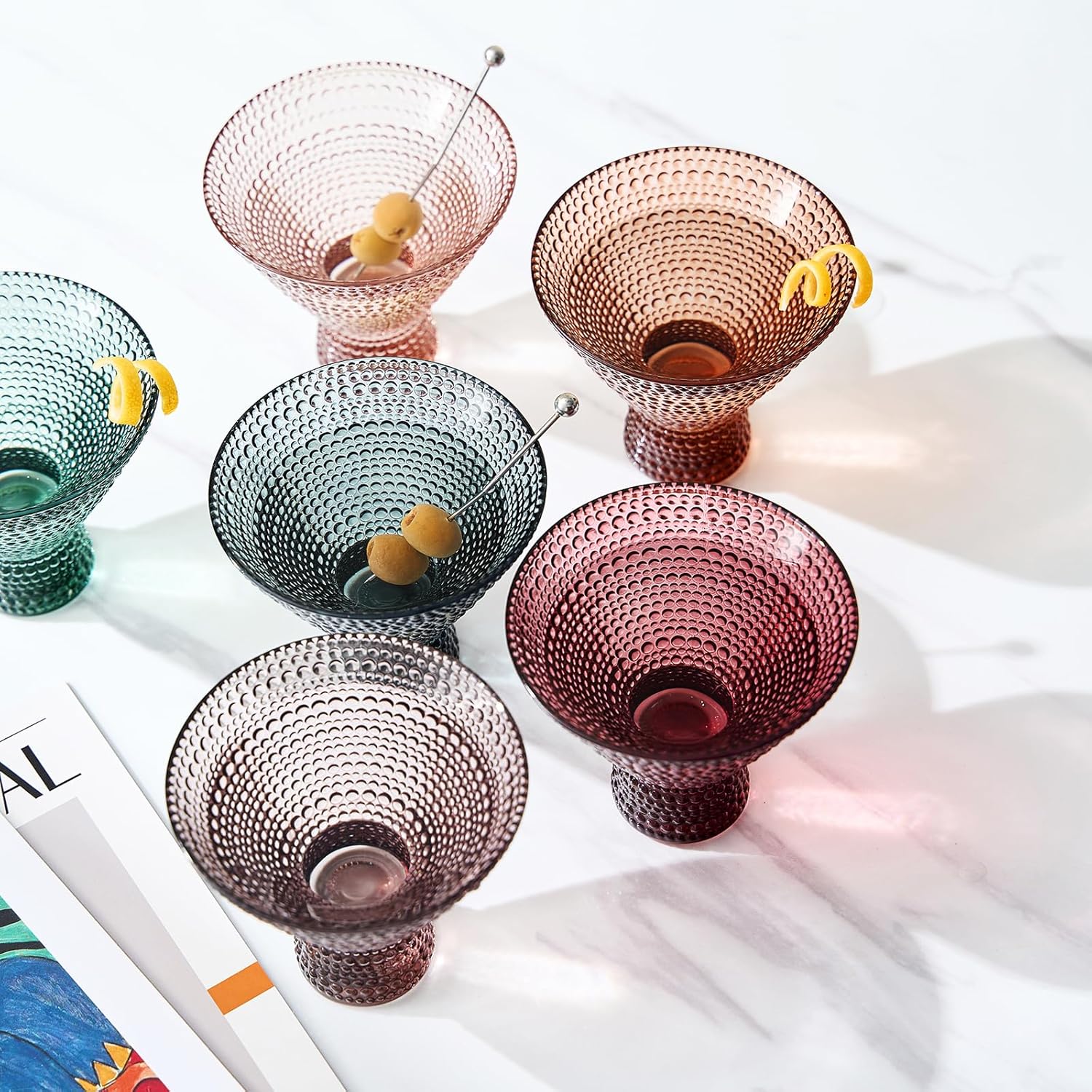 Hobnail Martini Cocktail Glasses Tonal, Set of 6