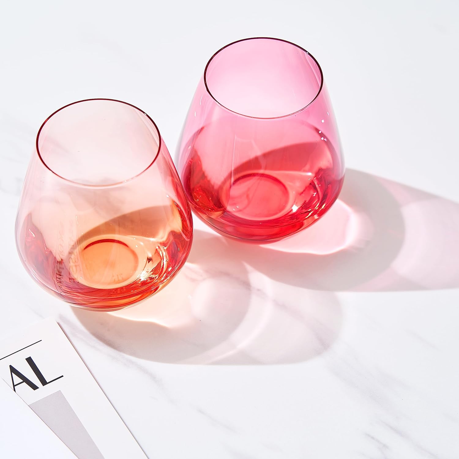 Flora Stemless Wine Glasses Coral & Fuchsia, Set of 2