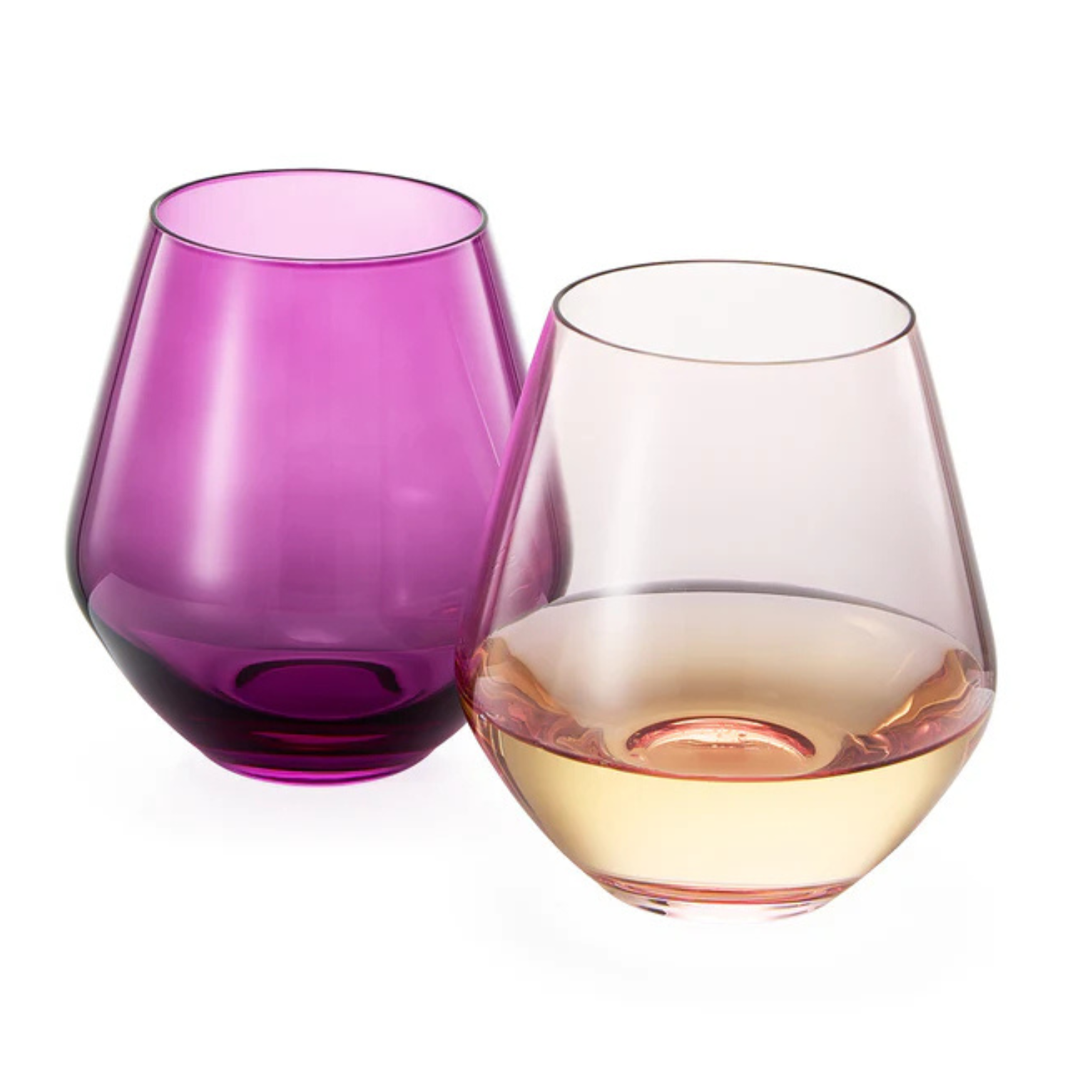 Flora Stemless Wine Glasses Purple & Rose, Set of 2