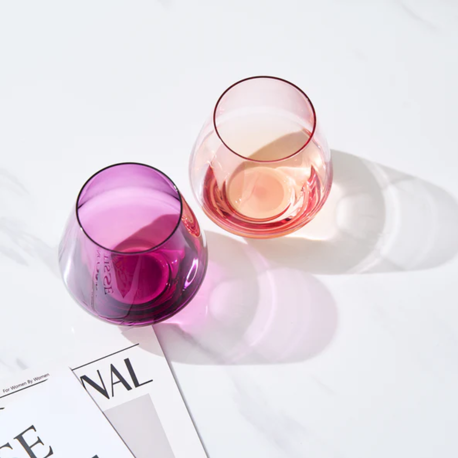 Flora Stemless Wine Glasses Purple & Rose, Set of 2