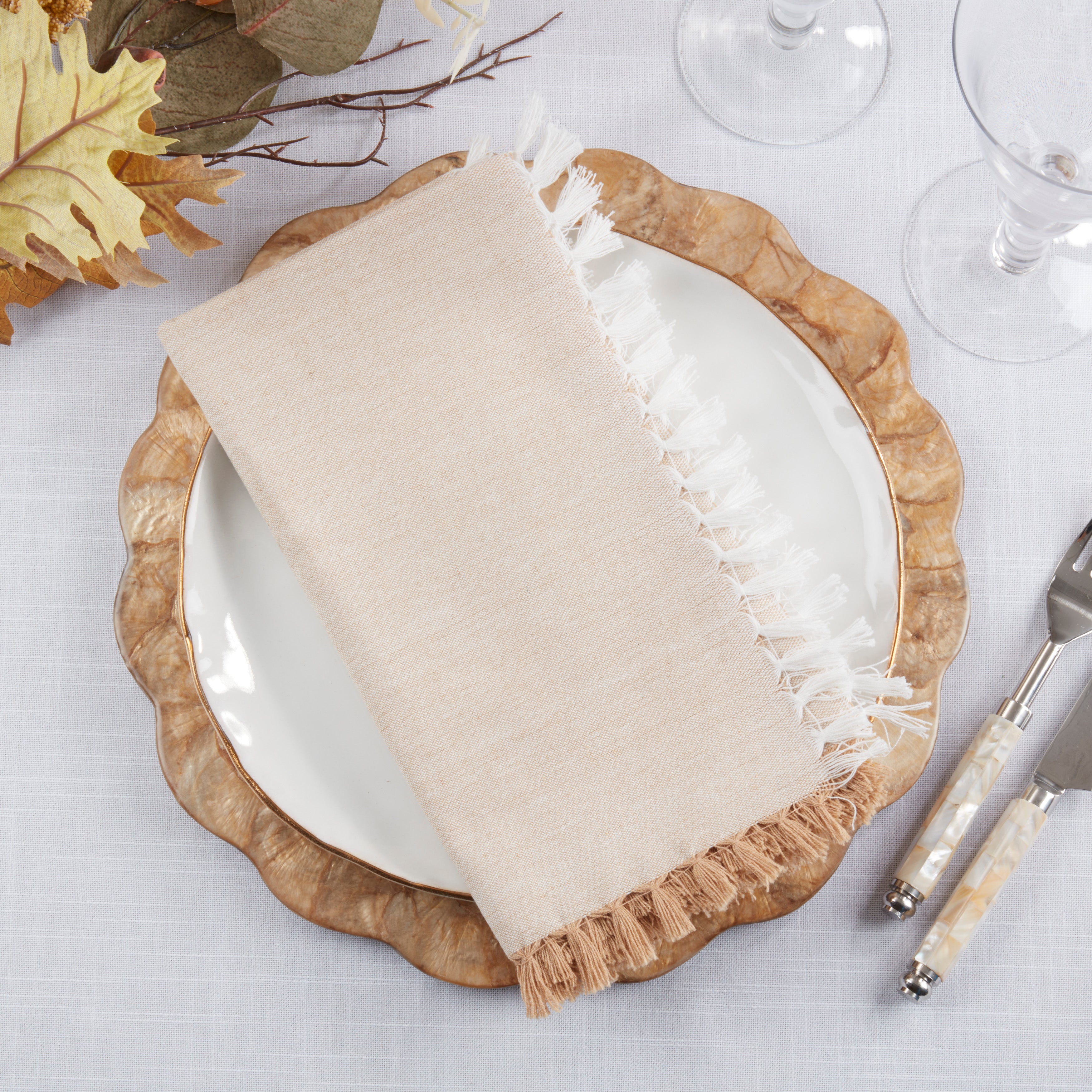 Decorative Cotton Napkins with Fringe Edge Detail, Set of 4