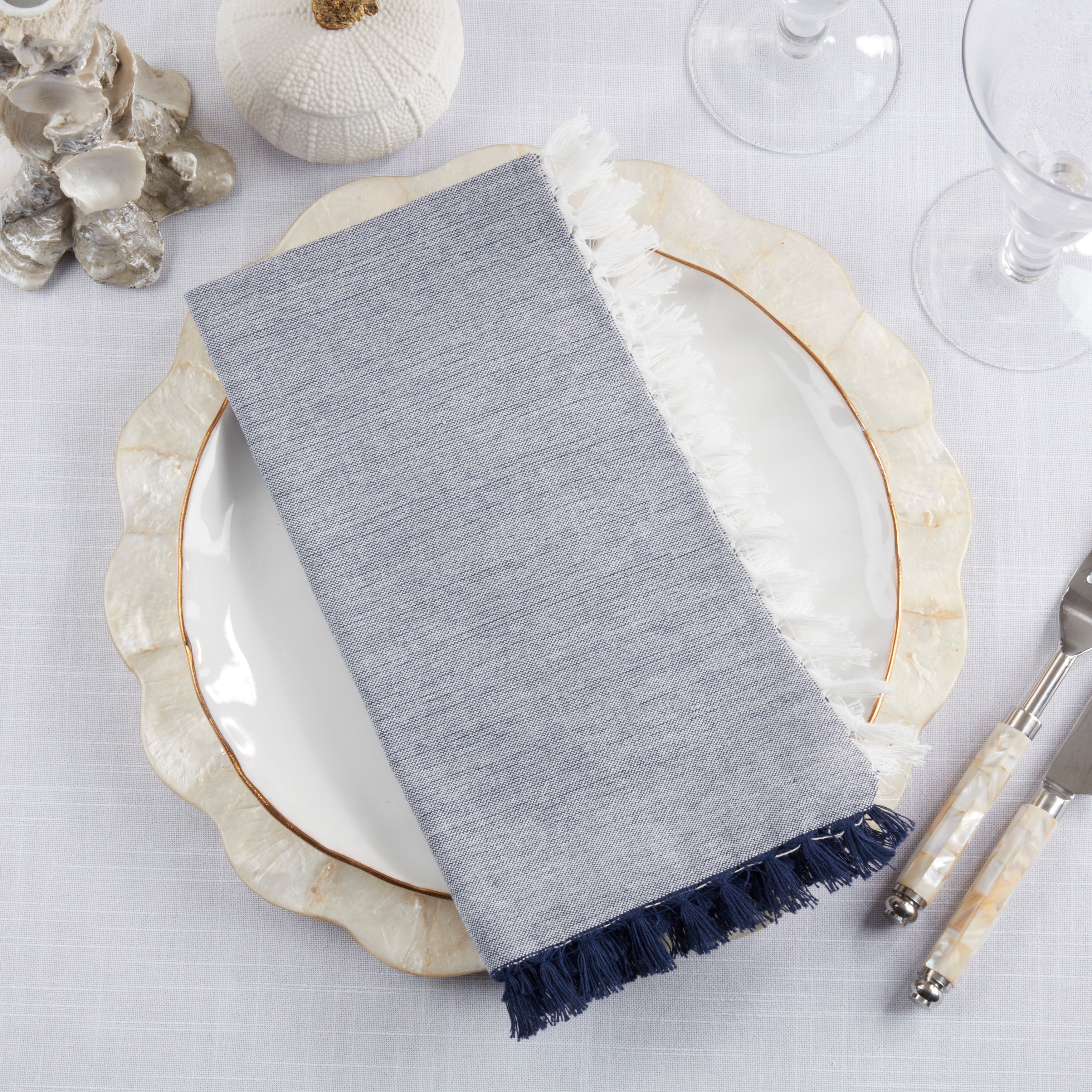 Decorative Cotton Napkins with Fringe Edge Detail, Set of 4