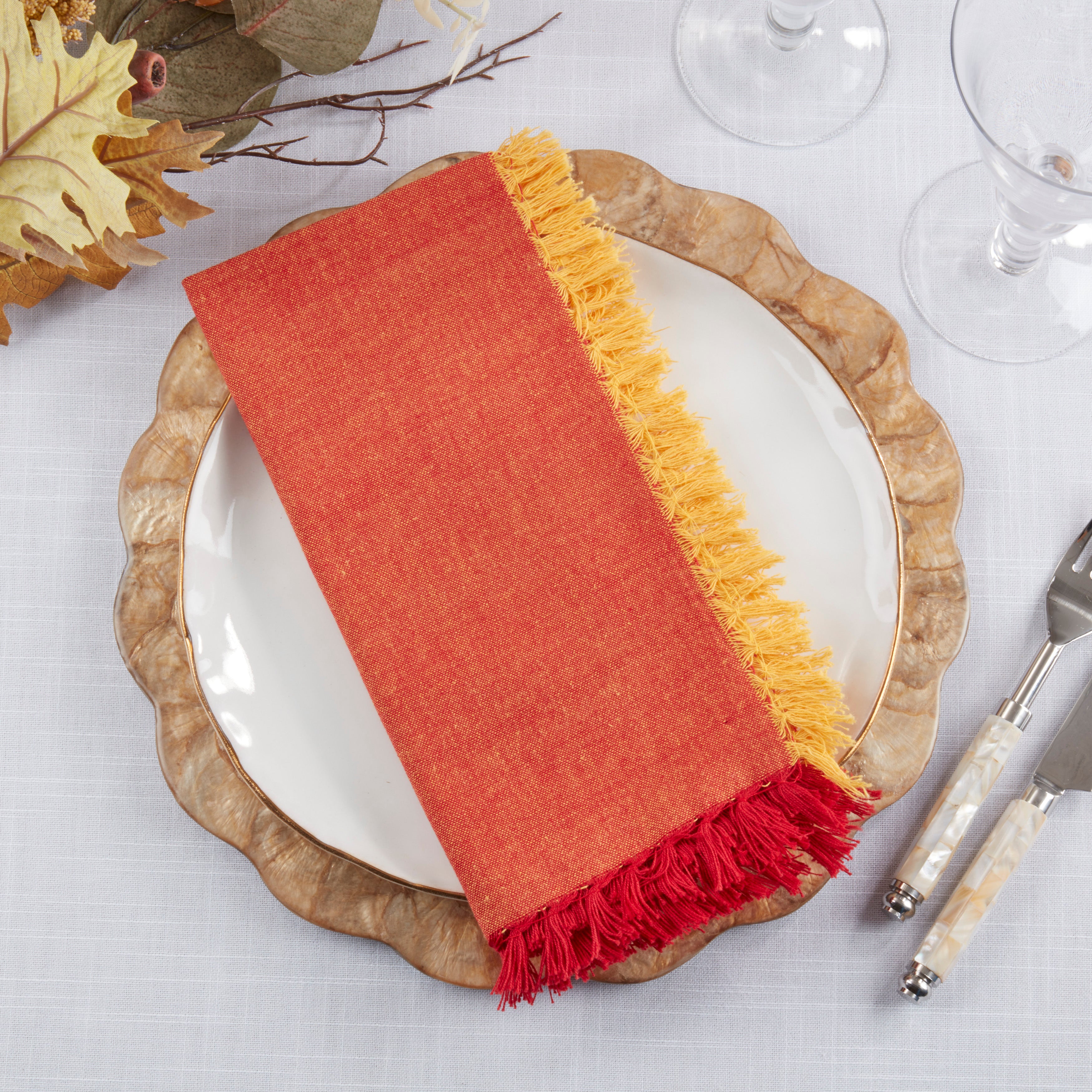 Decorative Cotton Napkins with Fringe Edge Detail, Set of 4