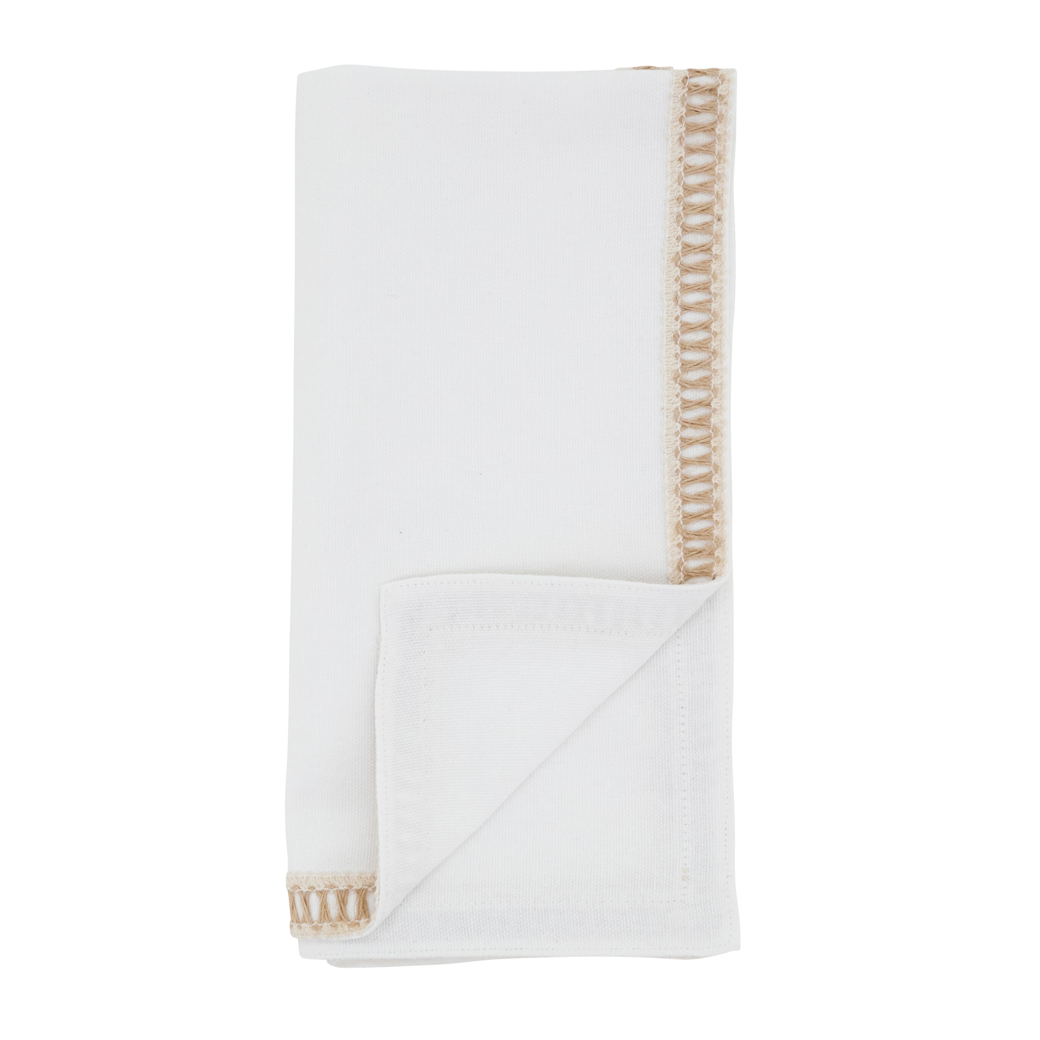 Cotton Decorative Napkins with Open Stitch Border Detail, Set of 4