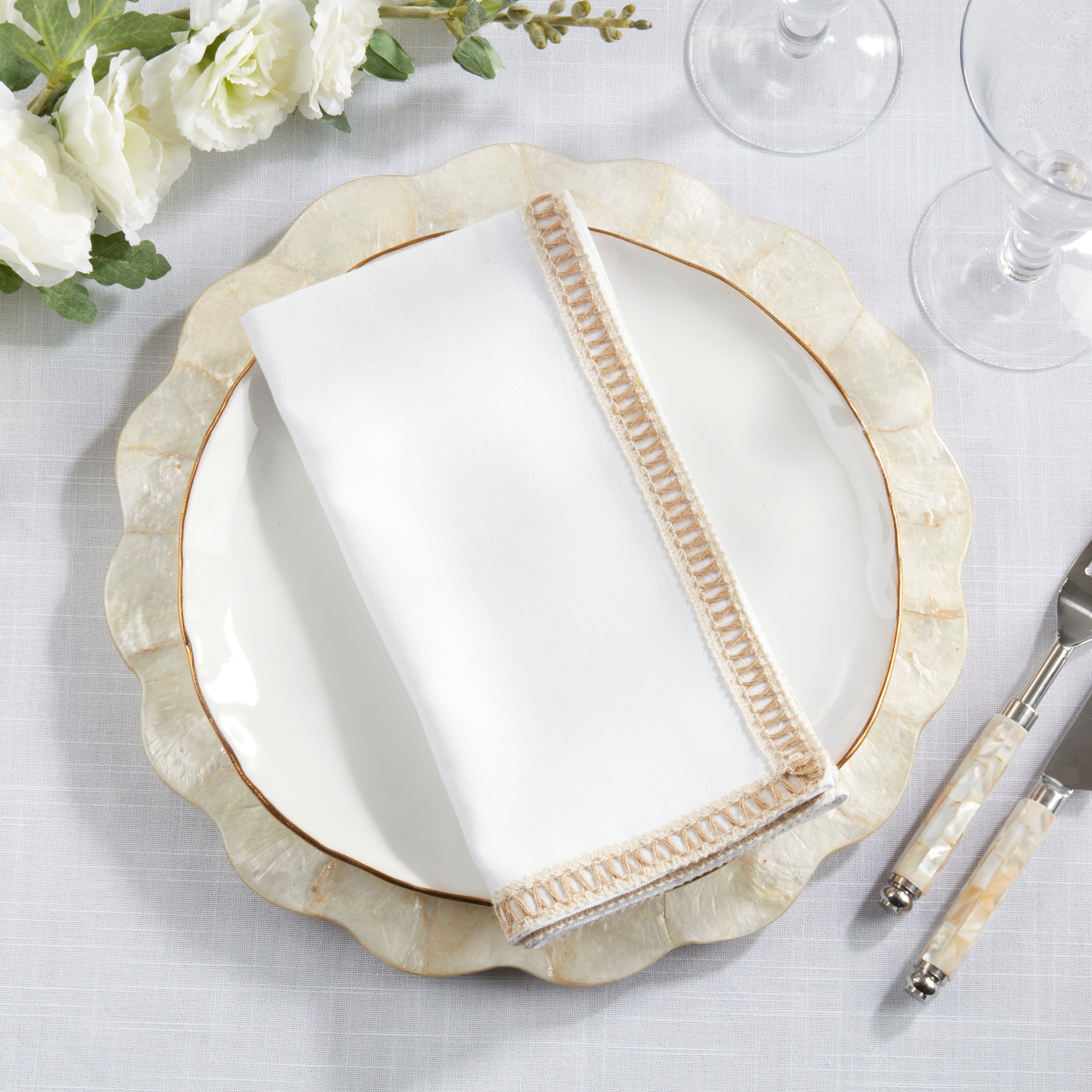 Cotton Decorative Napkins with Open Stitch Border Detail, Set of 4