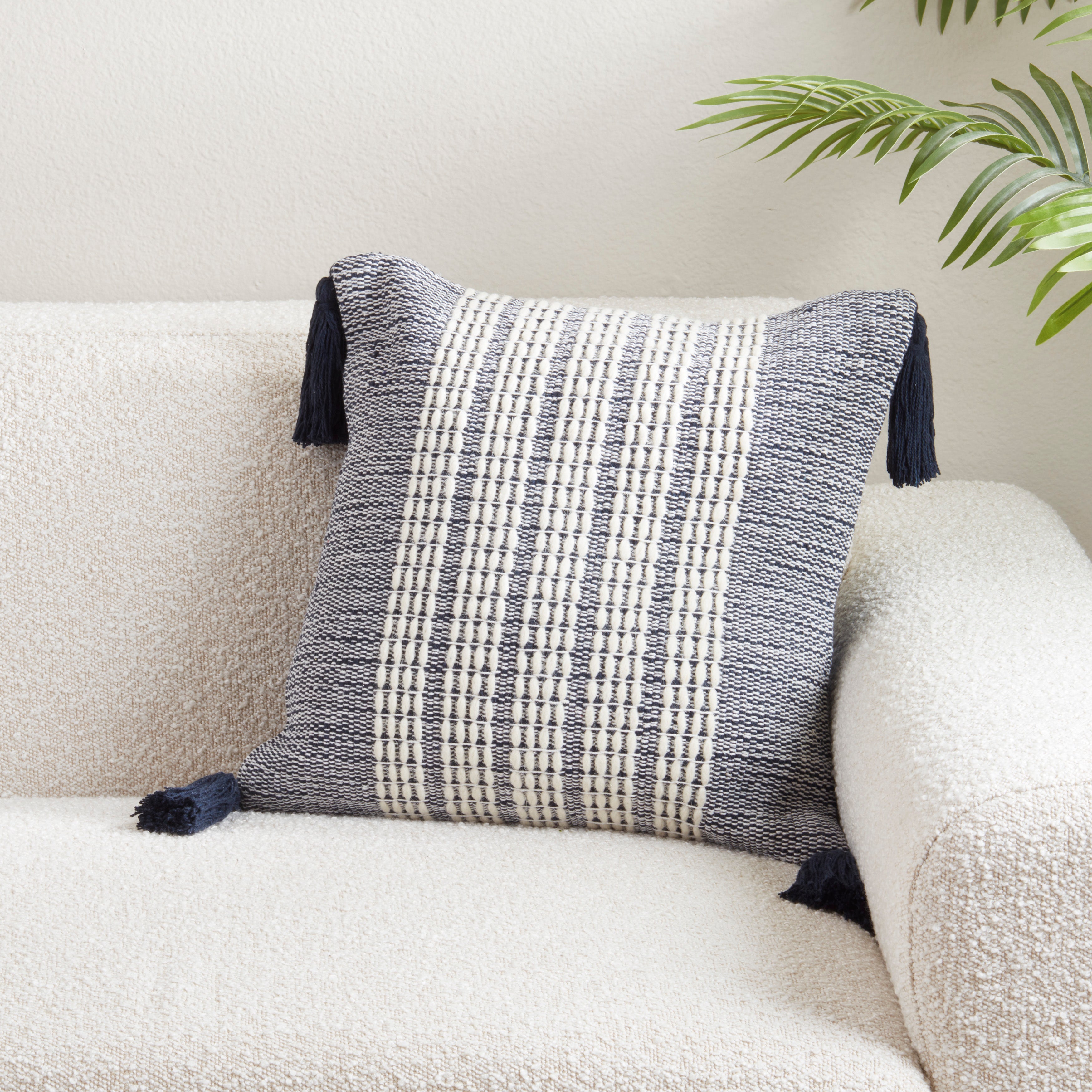 Woven Stripe Cotton-Wool Poly Filled Throw Pillow