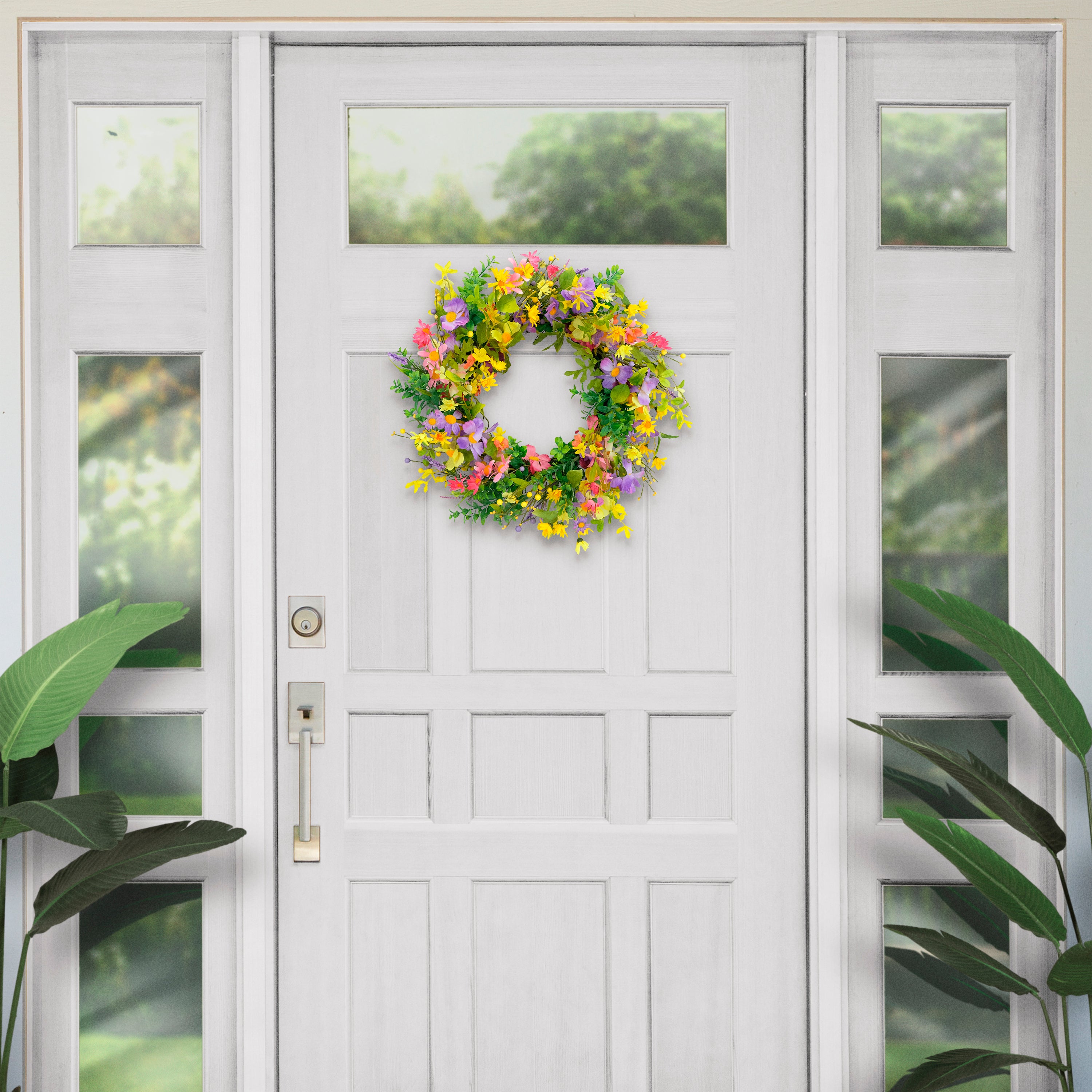 24" Artificial Daisy Floral Spring Door Wreath