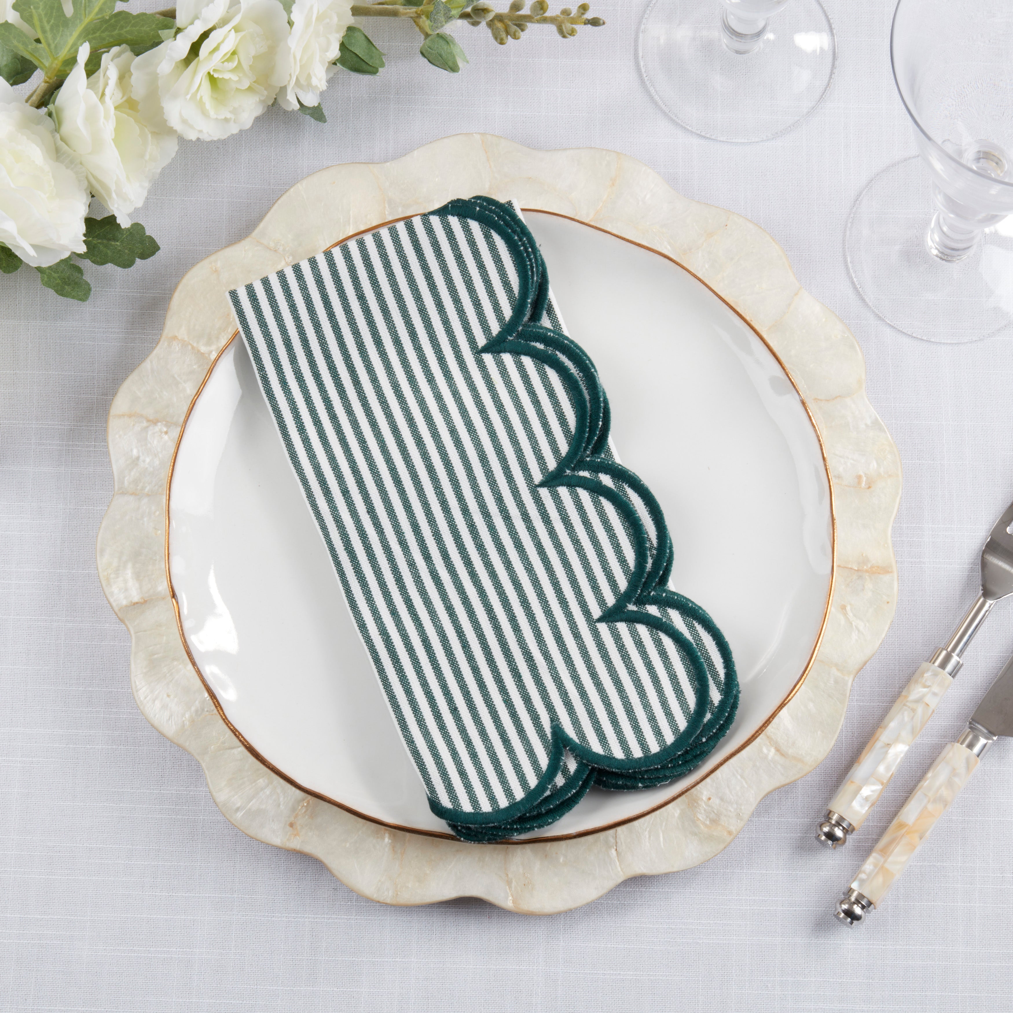 Striped Pattern Cotton Decorative Napkins with Finished Edge Detail, Set of 4
