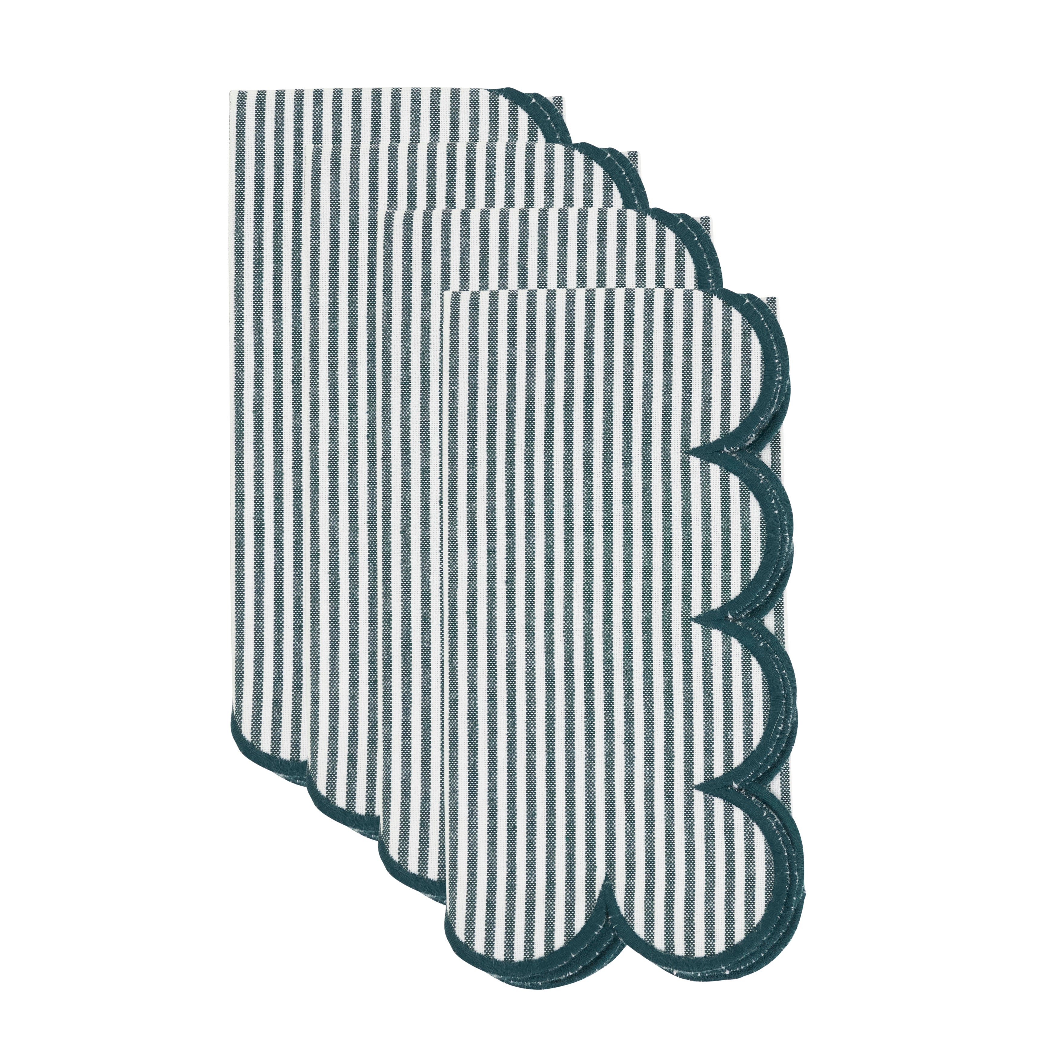Striped Pattern Cotton Decorative Napkins with Finished Edge Detail, Set of 4