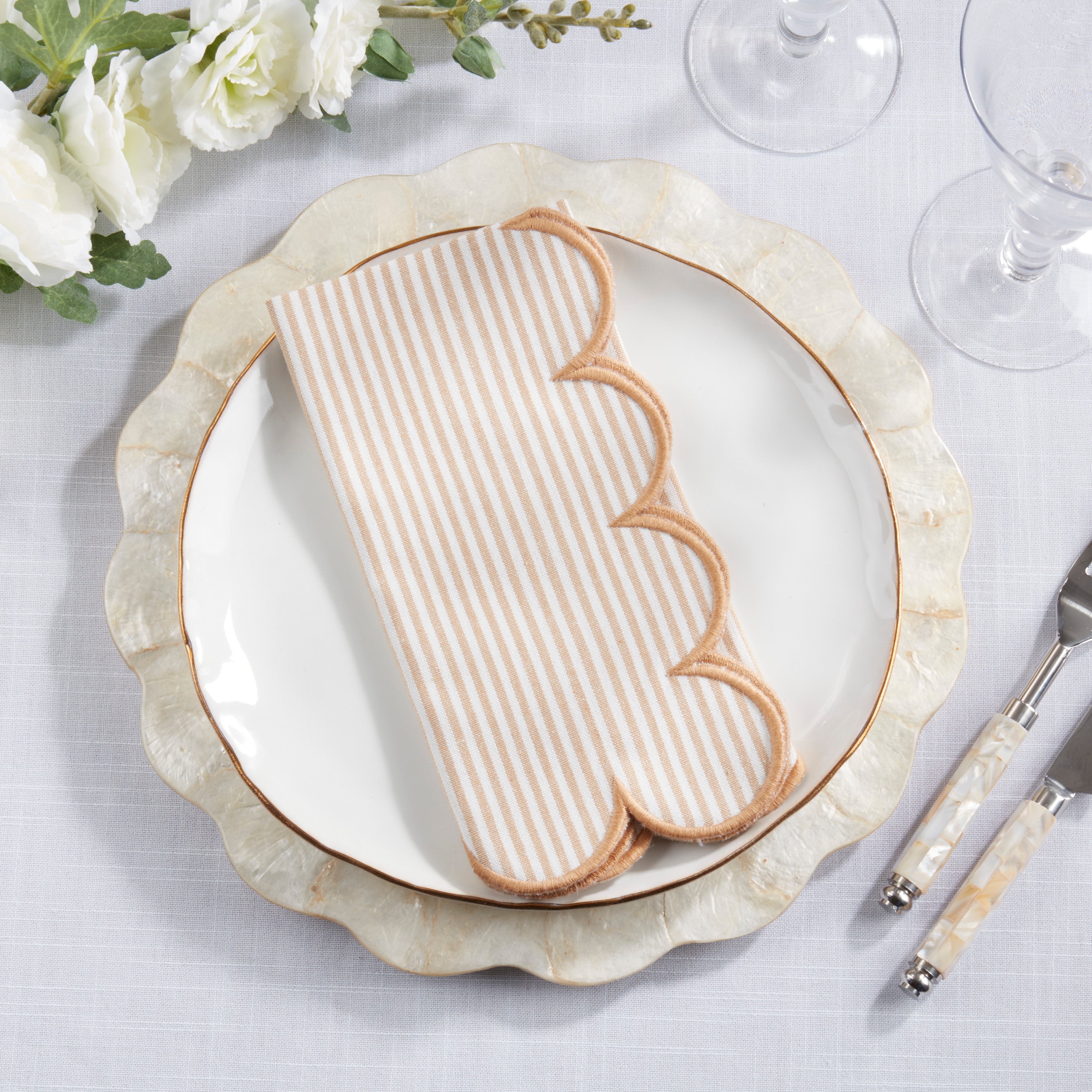 Striped Pattern Cotton Decorative Napkins with Finished Edge Detail, Set of 4