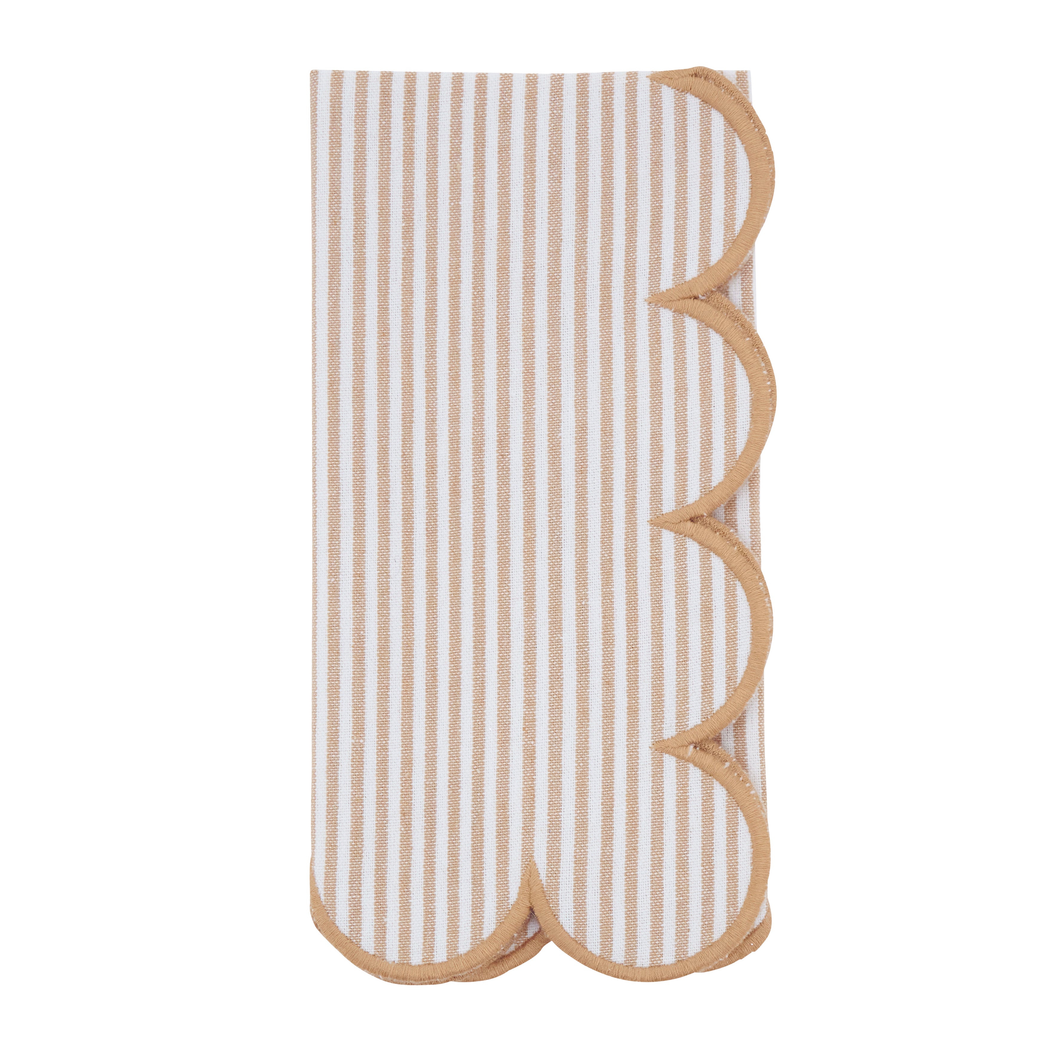 Striped Pattern Cotton Decorative Napkins with Finished Edge Detail, Set of 4