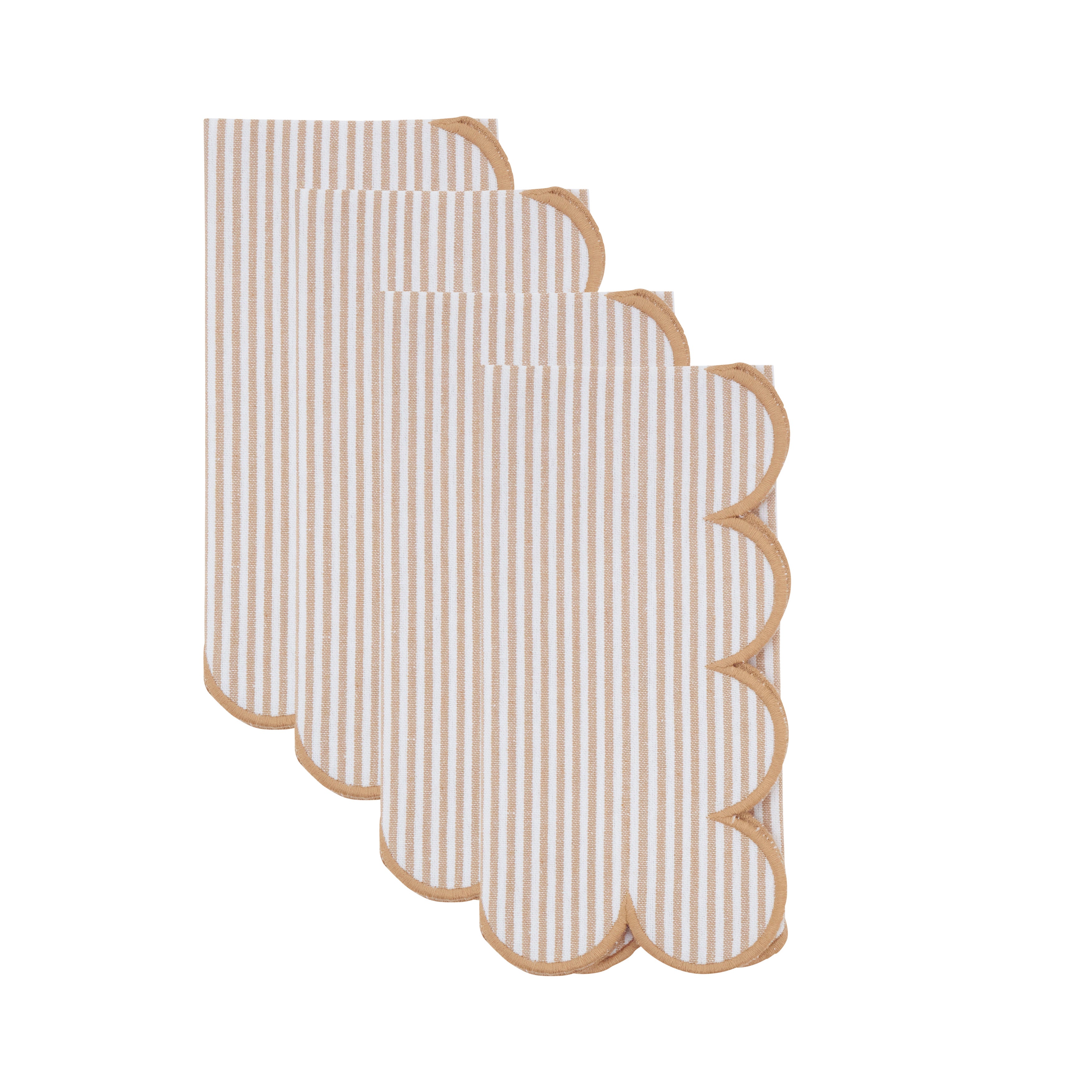 Striped Pattern Cotton Decorative Napkins with Finished Edge Detail, Set of 4