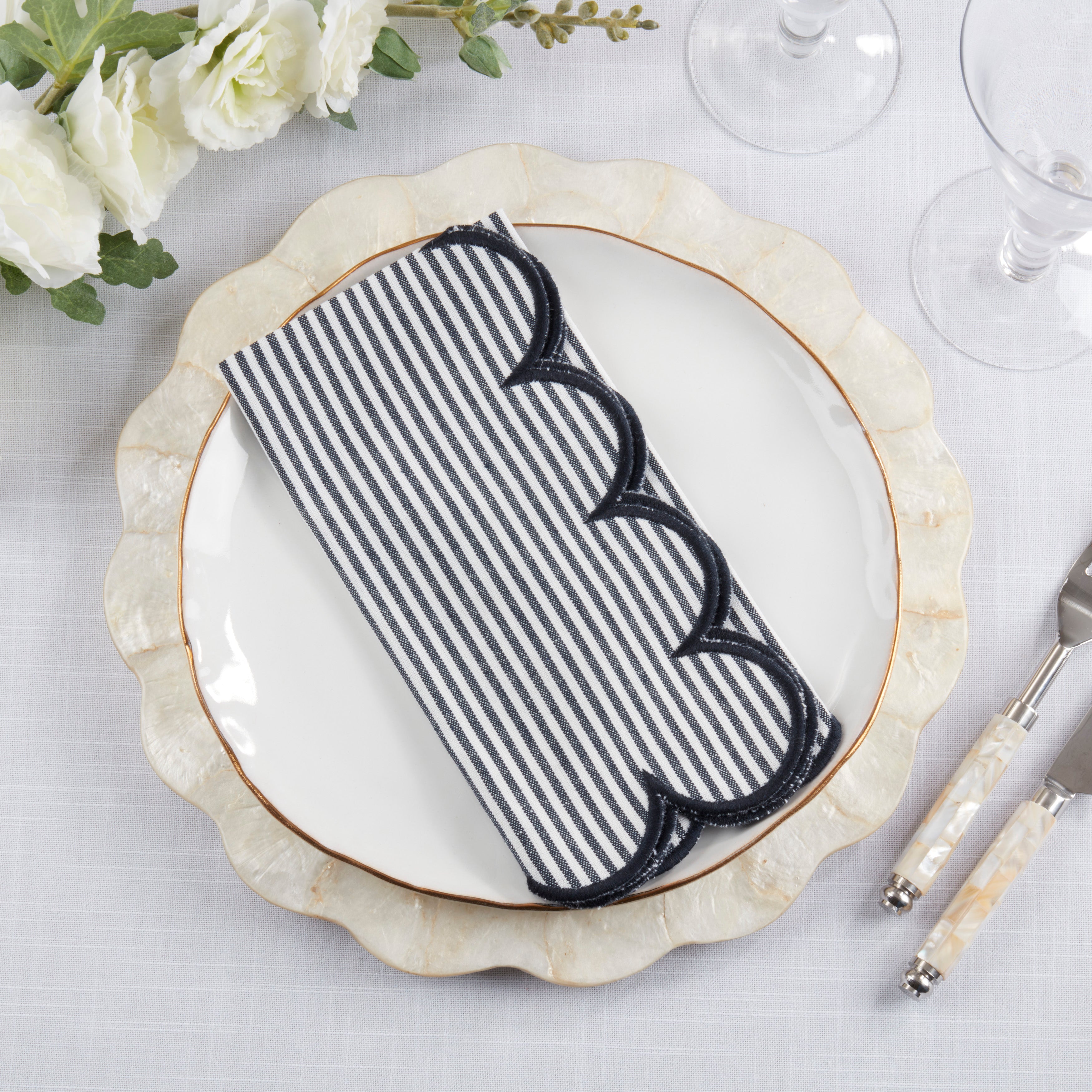 Striped Pattern Cotton Decorative Napkins with Finished Edge Detail, Set of 4