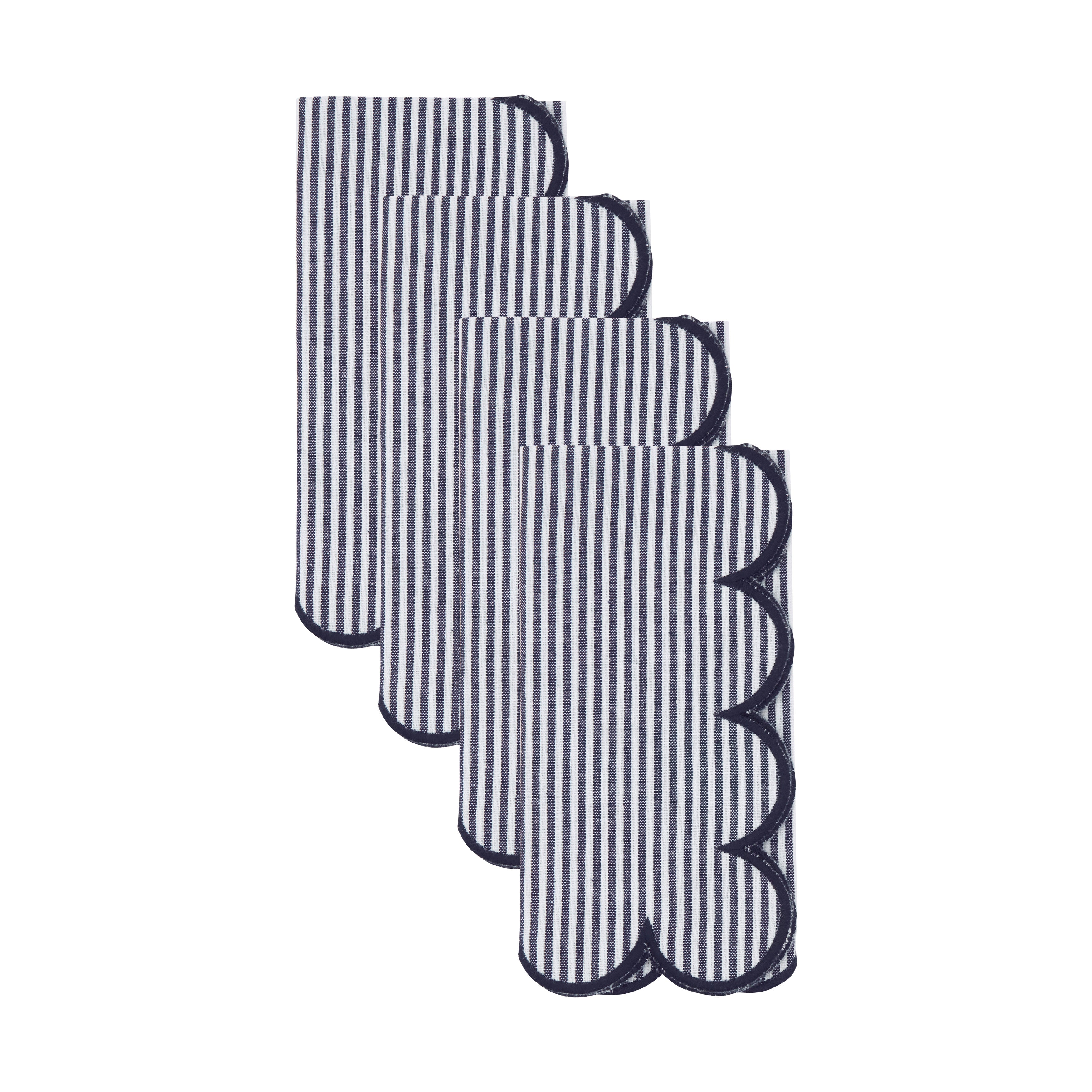 Striped Pattern Cotton Decorative Napkins with Finished Edge Detail, Set of 4