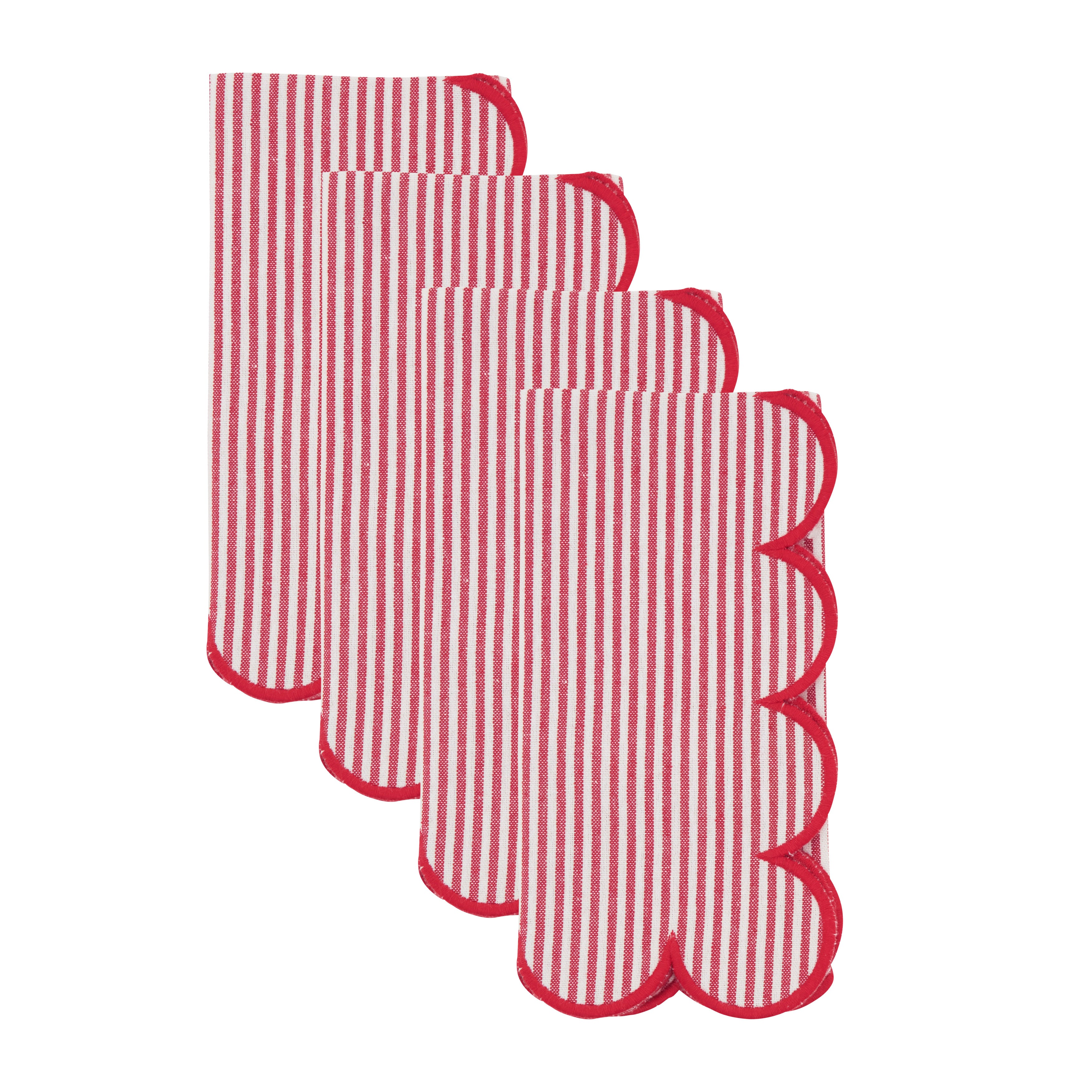 Striped Pattern Cotton Decorative Napkins with Finished Edge Detail, Set of 4