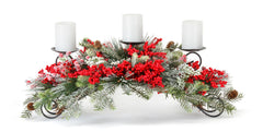 Frosted Pine and Mixed Berry Centerpiece Candle Holder 31"