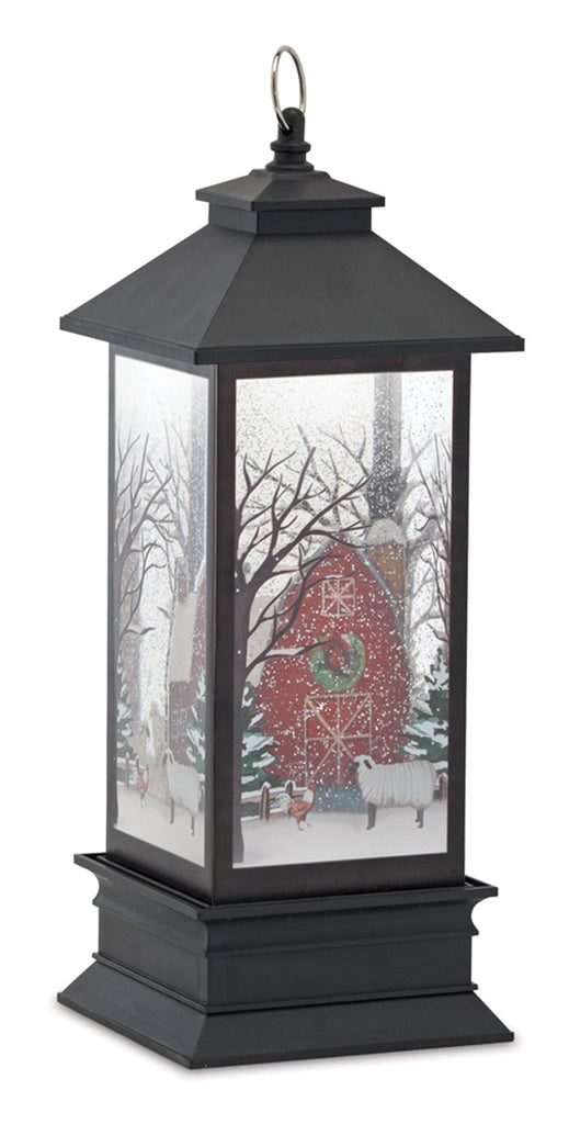 LED Snow Globe Lantern with Farm Barn Scene 11.5"