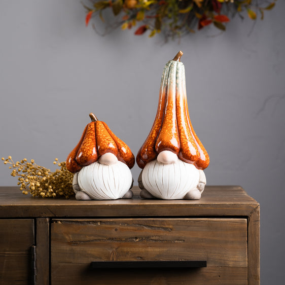 Terra Cotta Gnome With Pumpkin Hat (Set of 2)